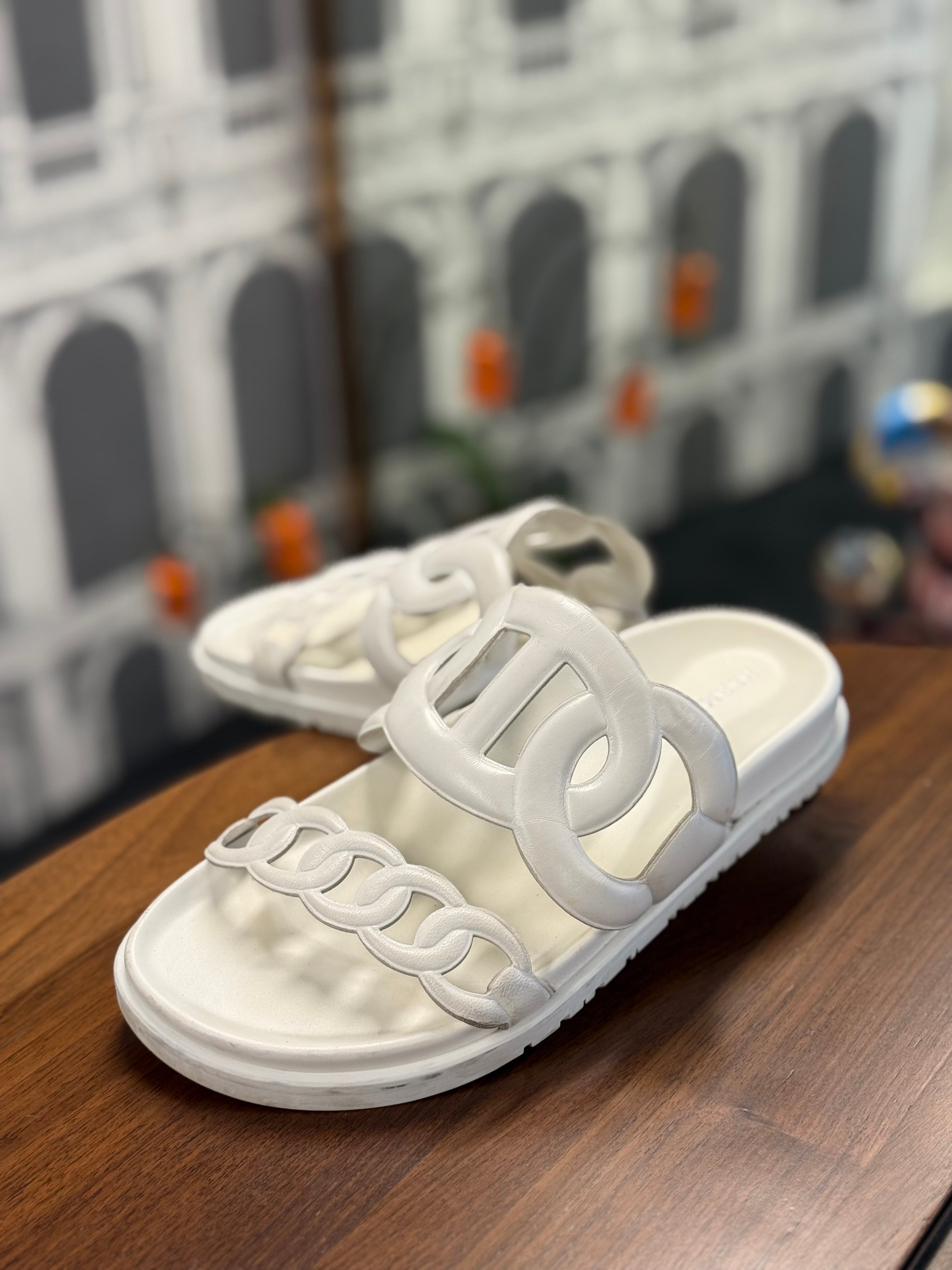 HERMES EXTRA SANDAL WHITE LEATHER SIZE 36 – CIRCLE OF LUXES