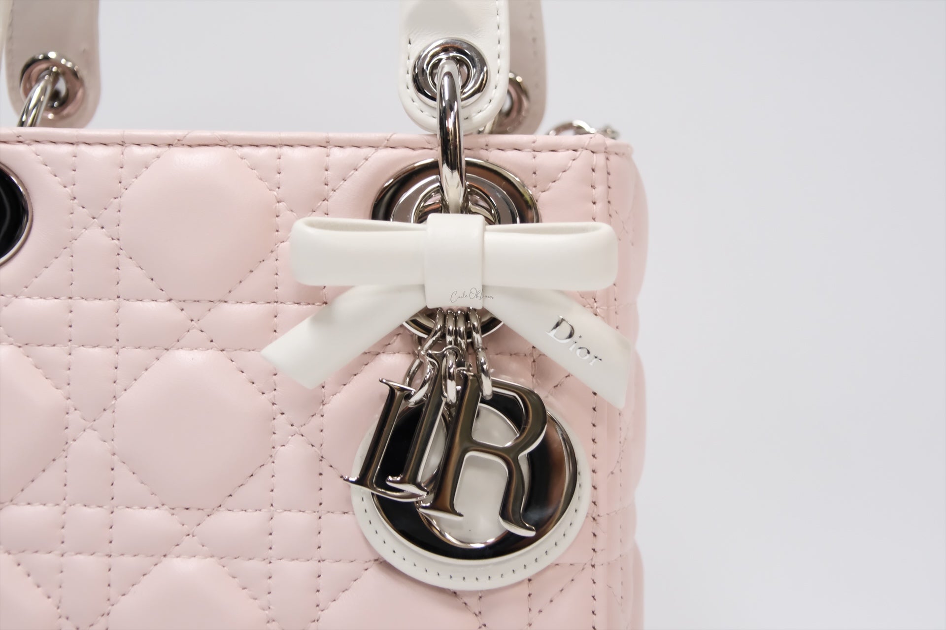 LADY DIOR MINI TWO TONE SOUPIR PINK AND LATTE LAMSKIN CANNAGE Lambskin,