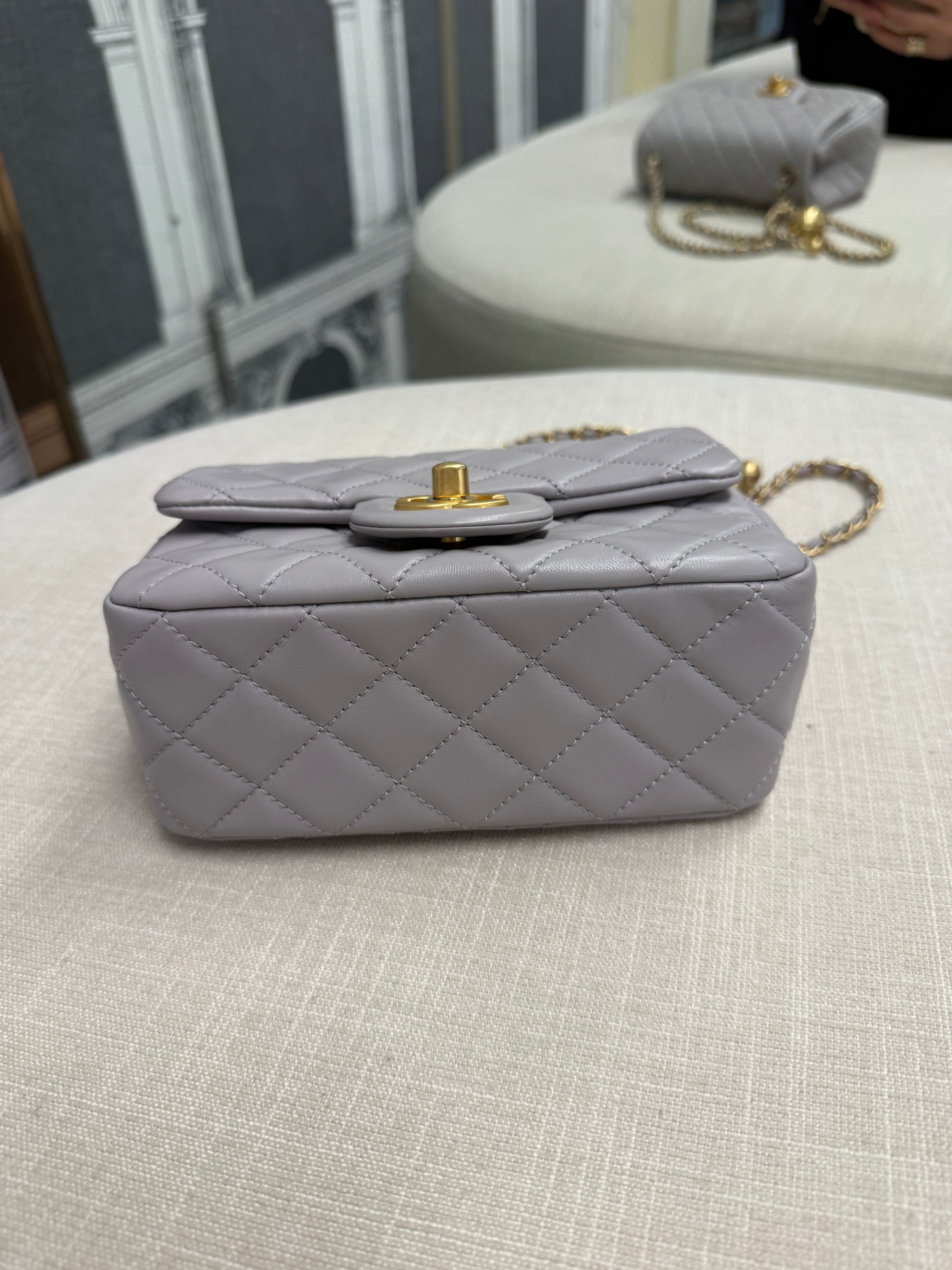 CHANEL MINI SQUARE PEARL CRUSH GREY GHW