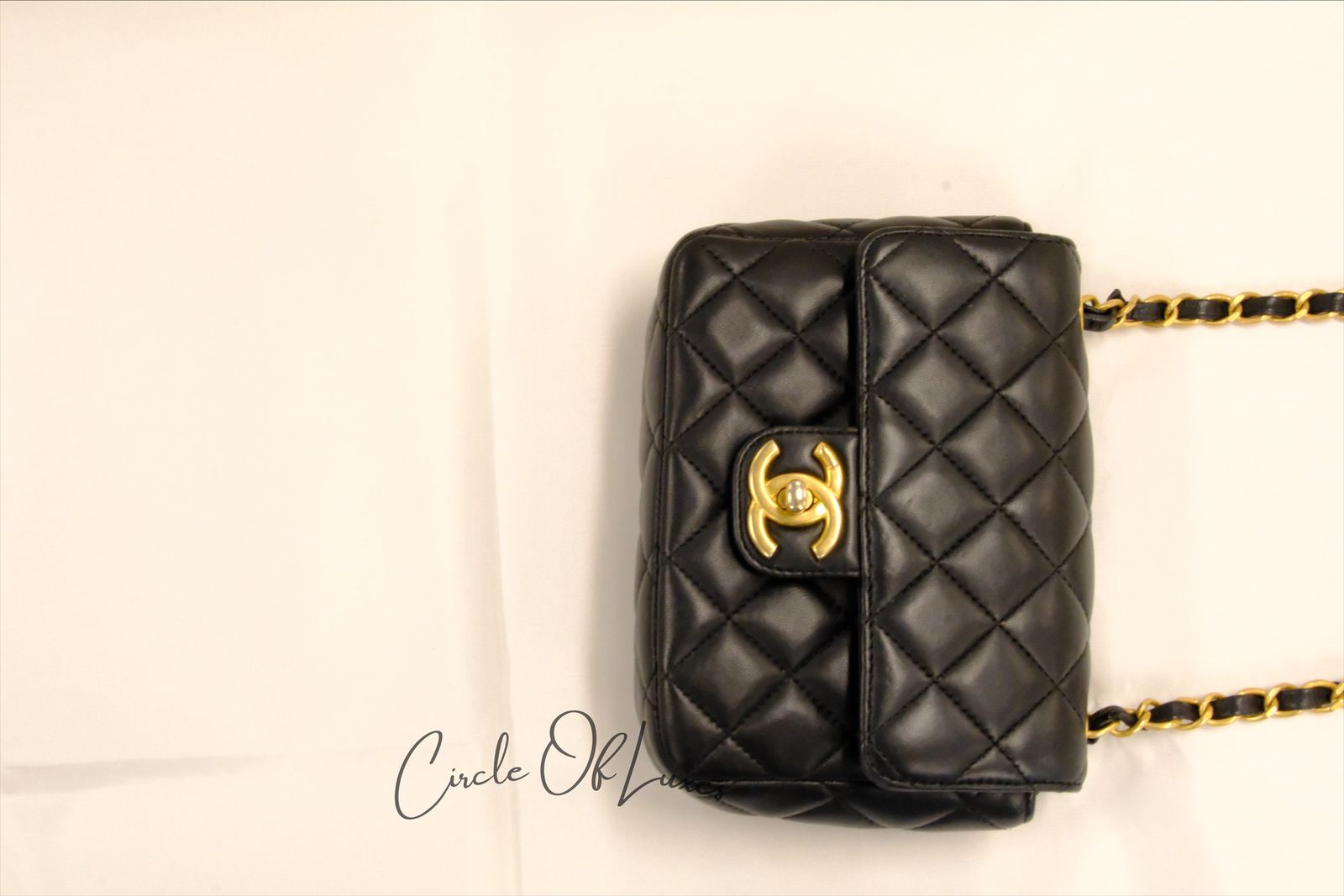 CHANEL 23C BLACK MINI SQUARE LAMSKIN CHARM COIN