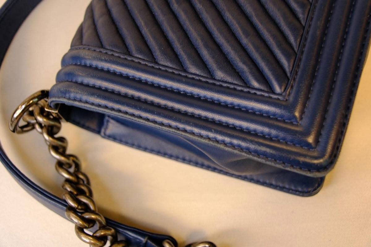 CHANEL BOY MEDIUM BLUE CALFSKIN RHW