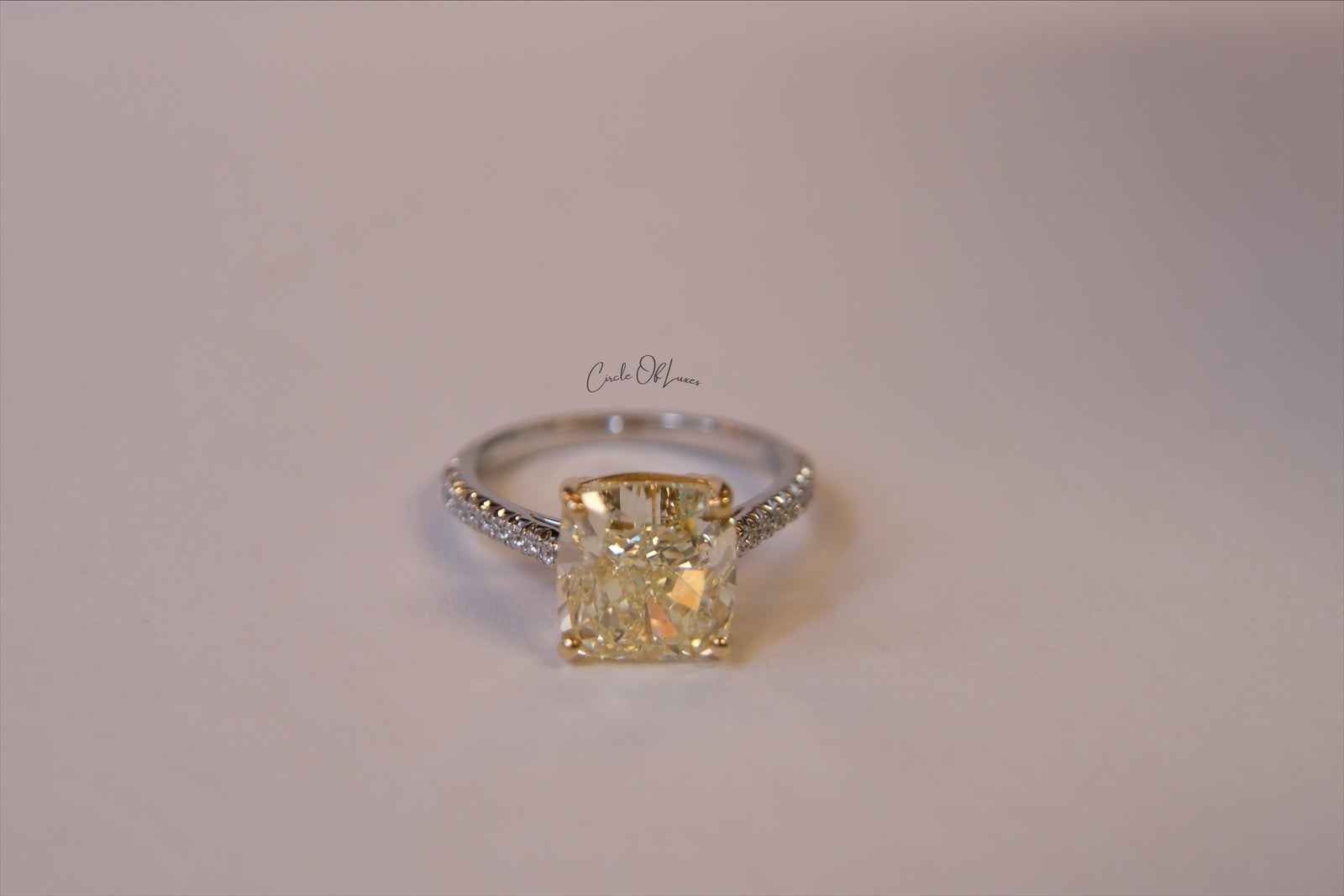 FANCY YELLOW DIAMOND RING WITH PAVE DAMINDS PLATIUM BAND -CONTACT US