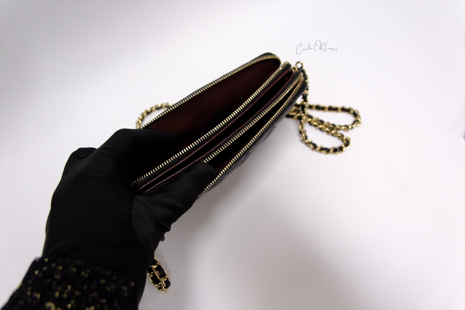 CHANEL DOUBLE CHAIN  POUCH CAVIAR GHW