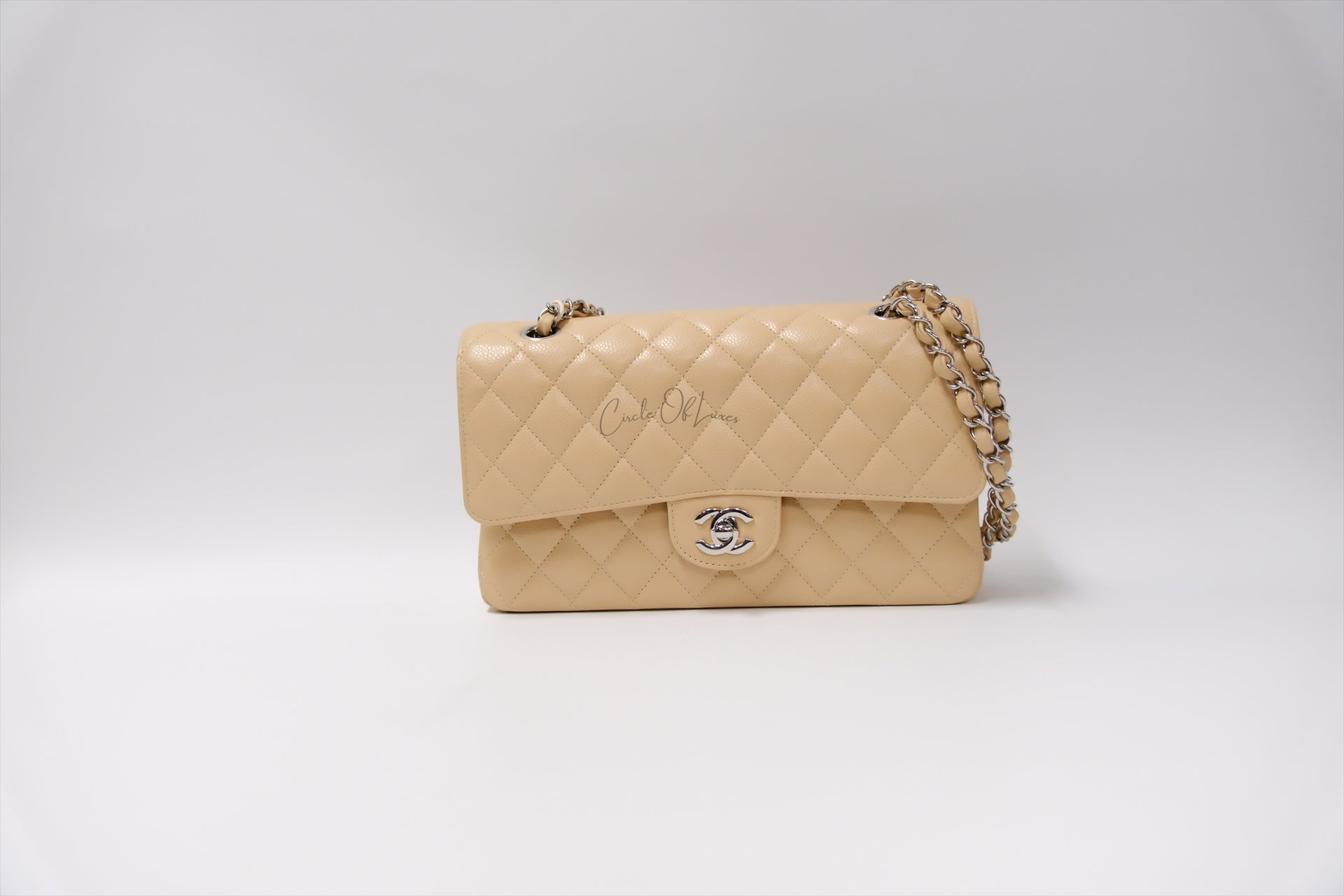 CHANEL CLASSIC MEDIUM LIGHT BEIGE CAVIAR SHW