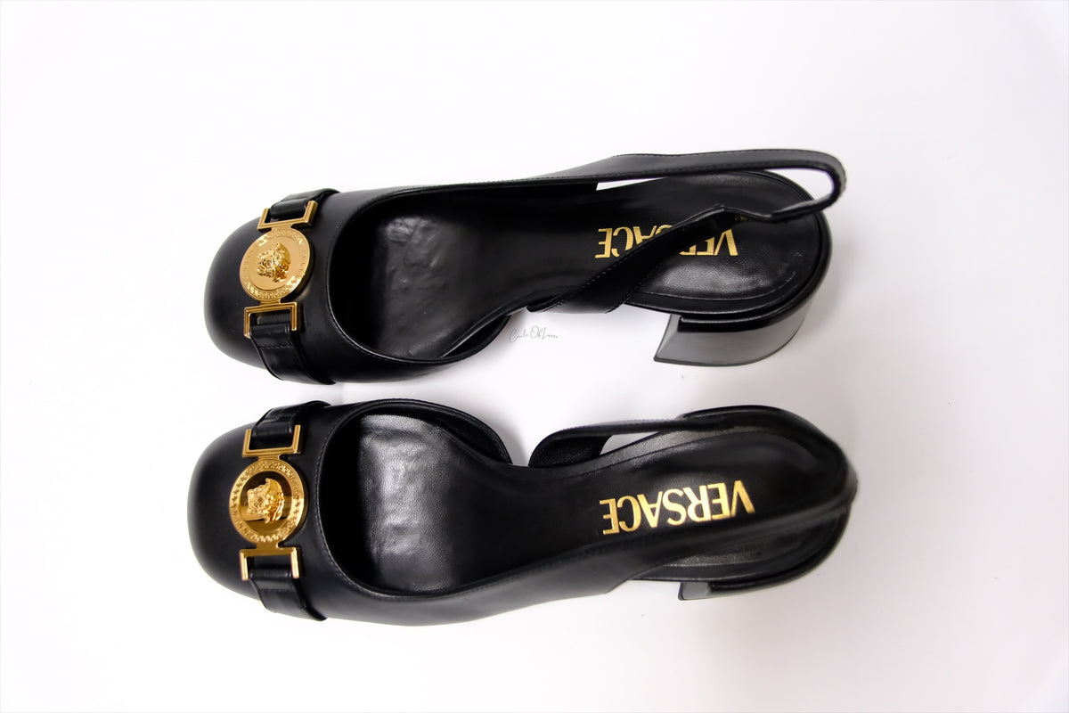 VERSACE MEDUSA SLING BACK PUMPS BLACK 35
