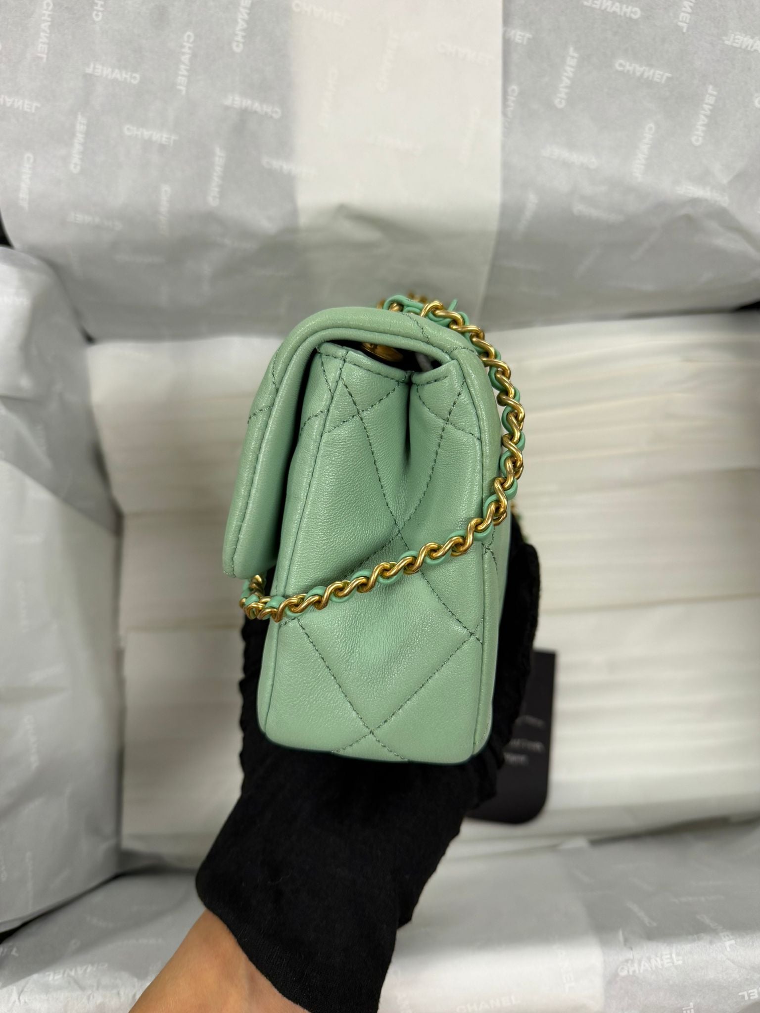 CHANEL MINI GREEN TEA LAMSKIN BAG  PEARL CRUSH