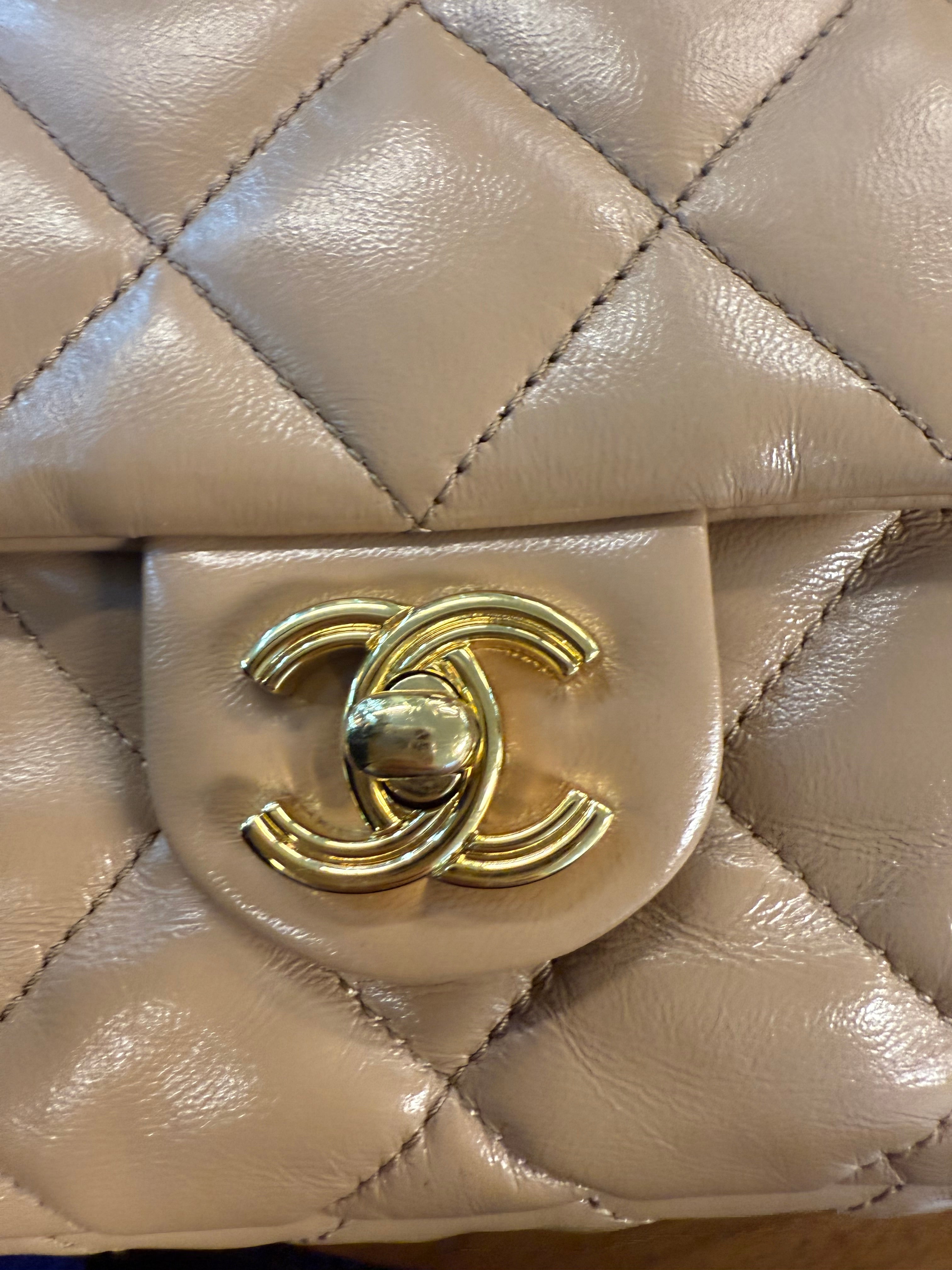 CHANEL 24B FLAP THICK CHAIN HANDLE  MILK TEA APRICOT GHW