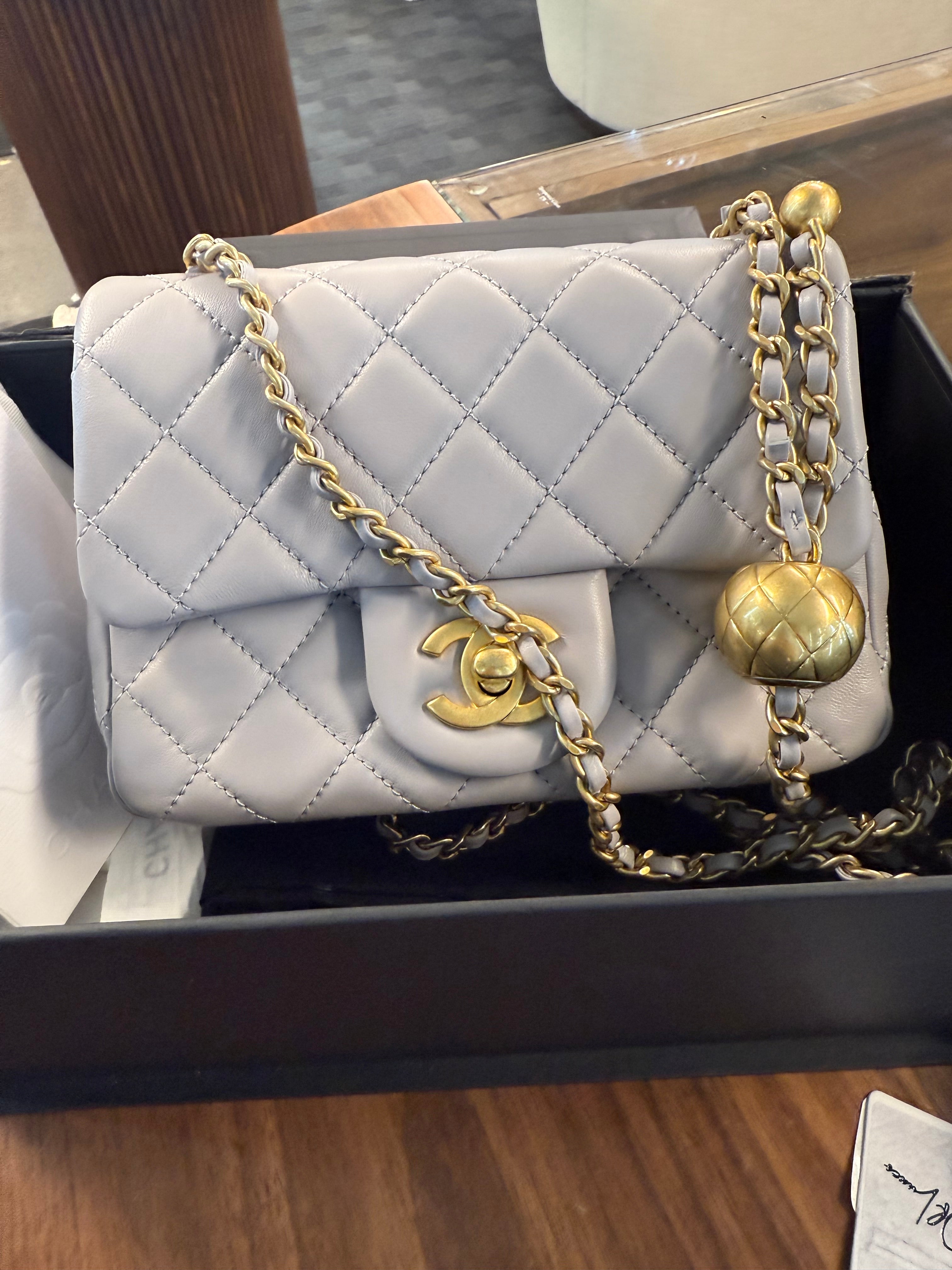 CHANEL MINI SQUARE PEARL CRUSH GREY GHW