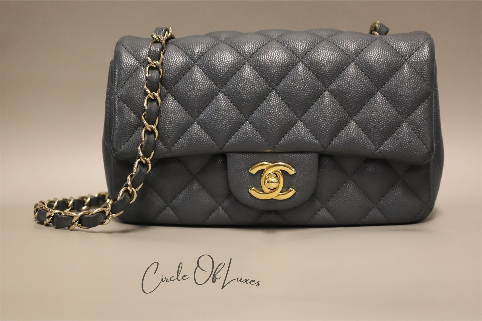 CHANEL MINI RECTANGLE GREY GHW CAVIAR