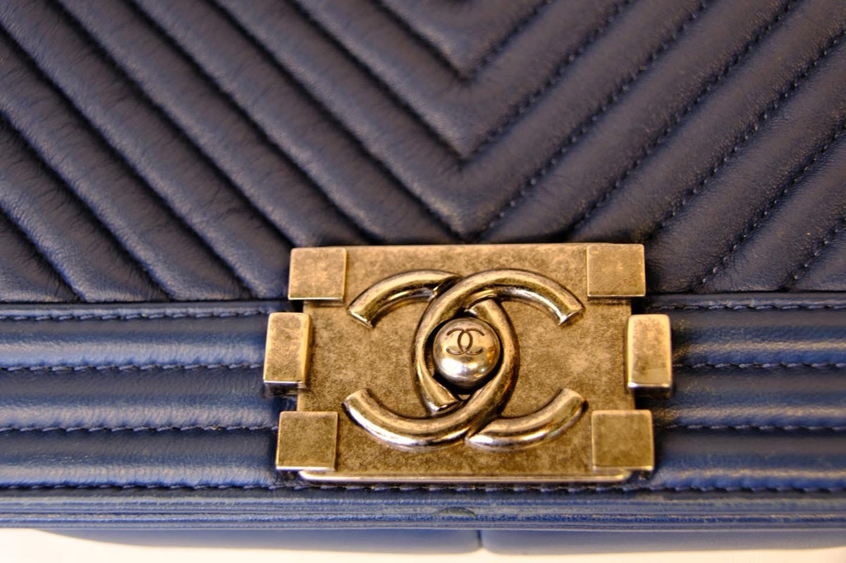 CHANEL BOY MEDIUM BLUE CALFSKIN RHW