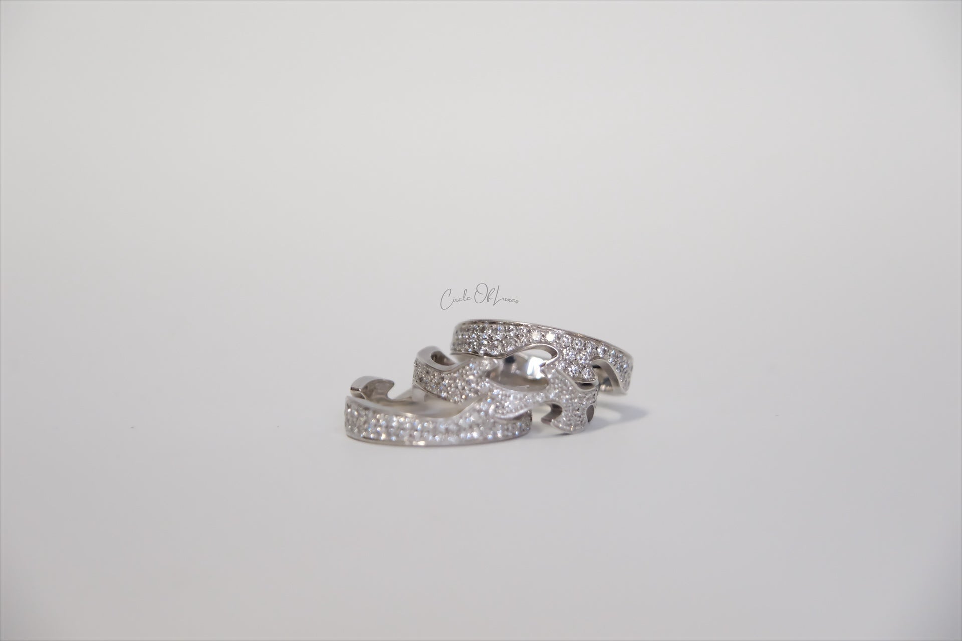 GEORG JENSEN FUSION GOLD DIAMOND 3 PIECE PUZZLE RING SET size 49
