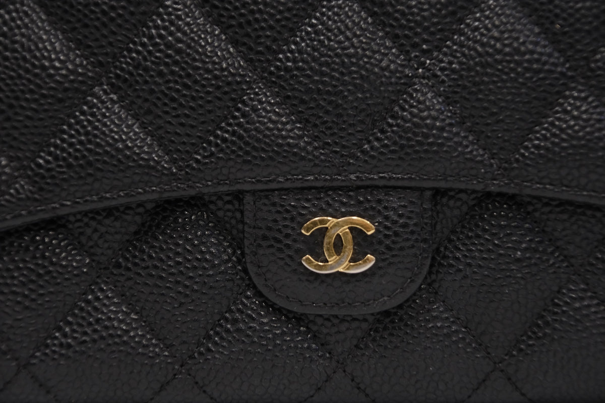 CHANEL TRIFOLD LONG WALLET BLACK CAVIAR GHW