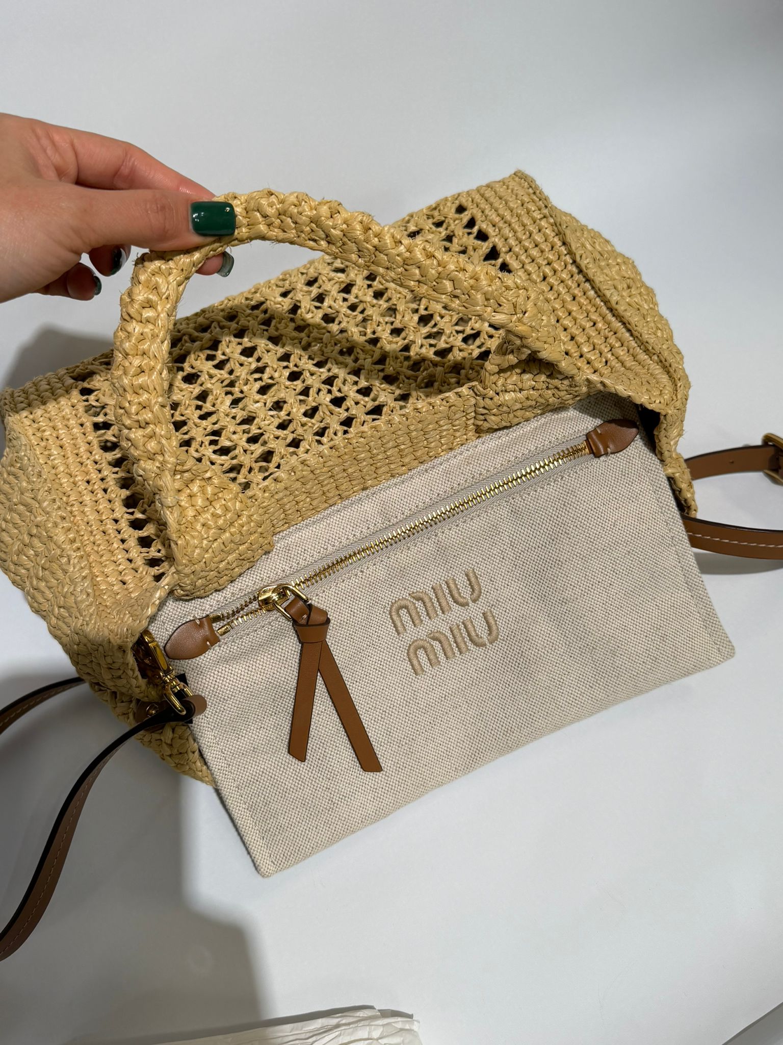 MIU MIU RAFFIA CROCHET SMALL BAG