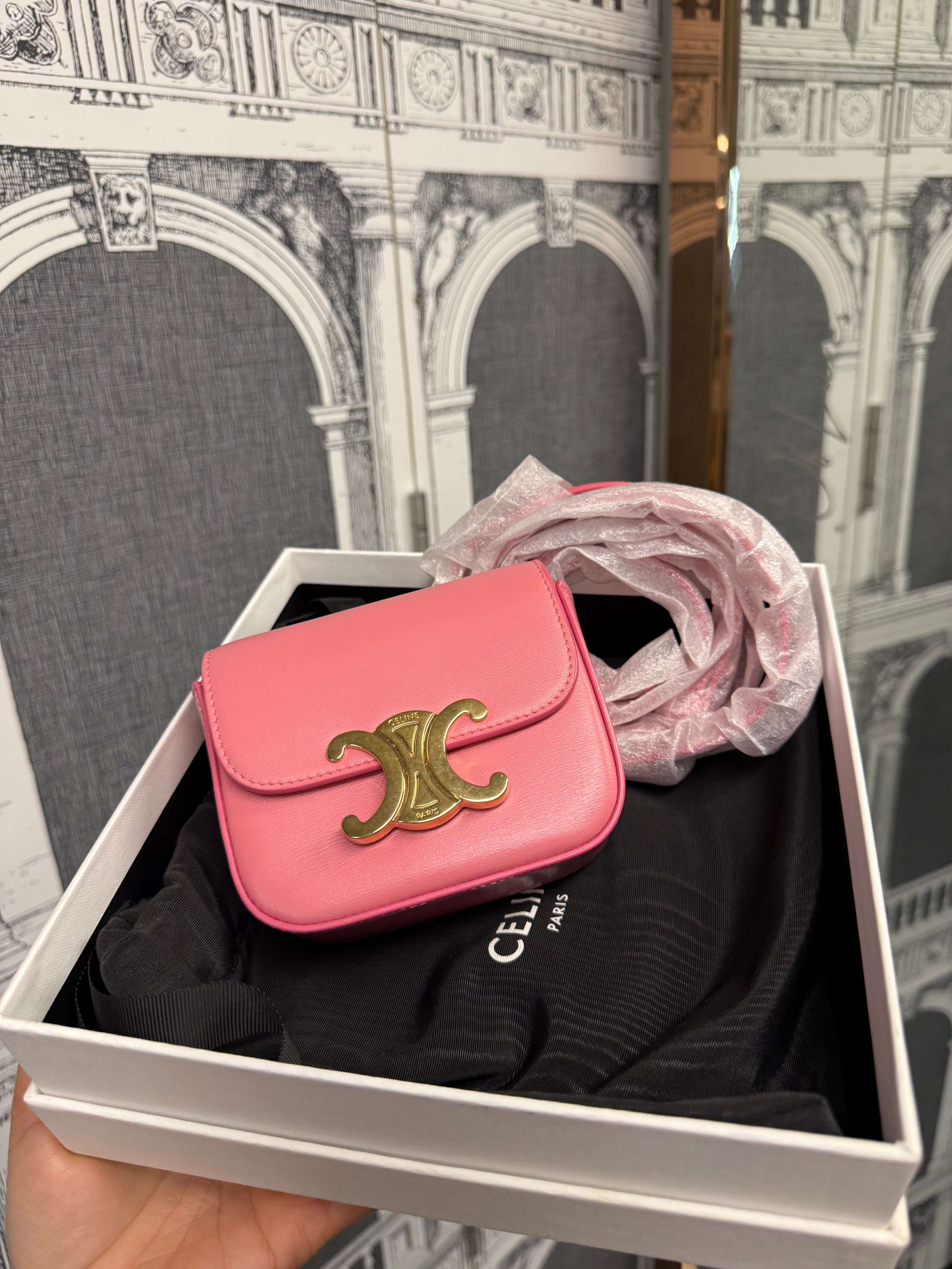 CELINE MINI CLAUDE IN SHINY CALFSKIN PINK GHW
