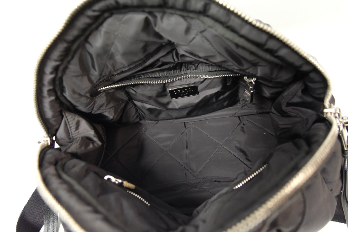 Prada Padded black Nylon Dome Satchel Black & Silver Tone Hardware