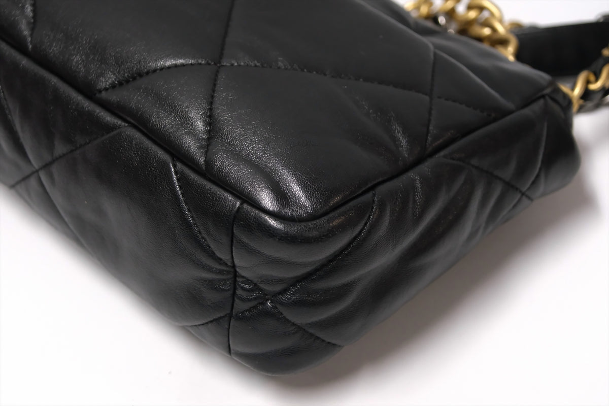 CHANEL C19 SMALL BLACK LAMBSKIN