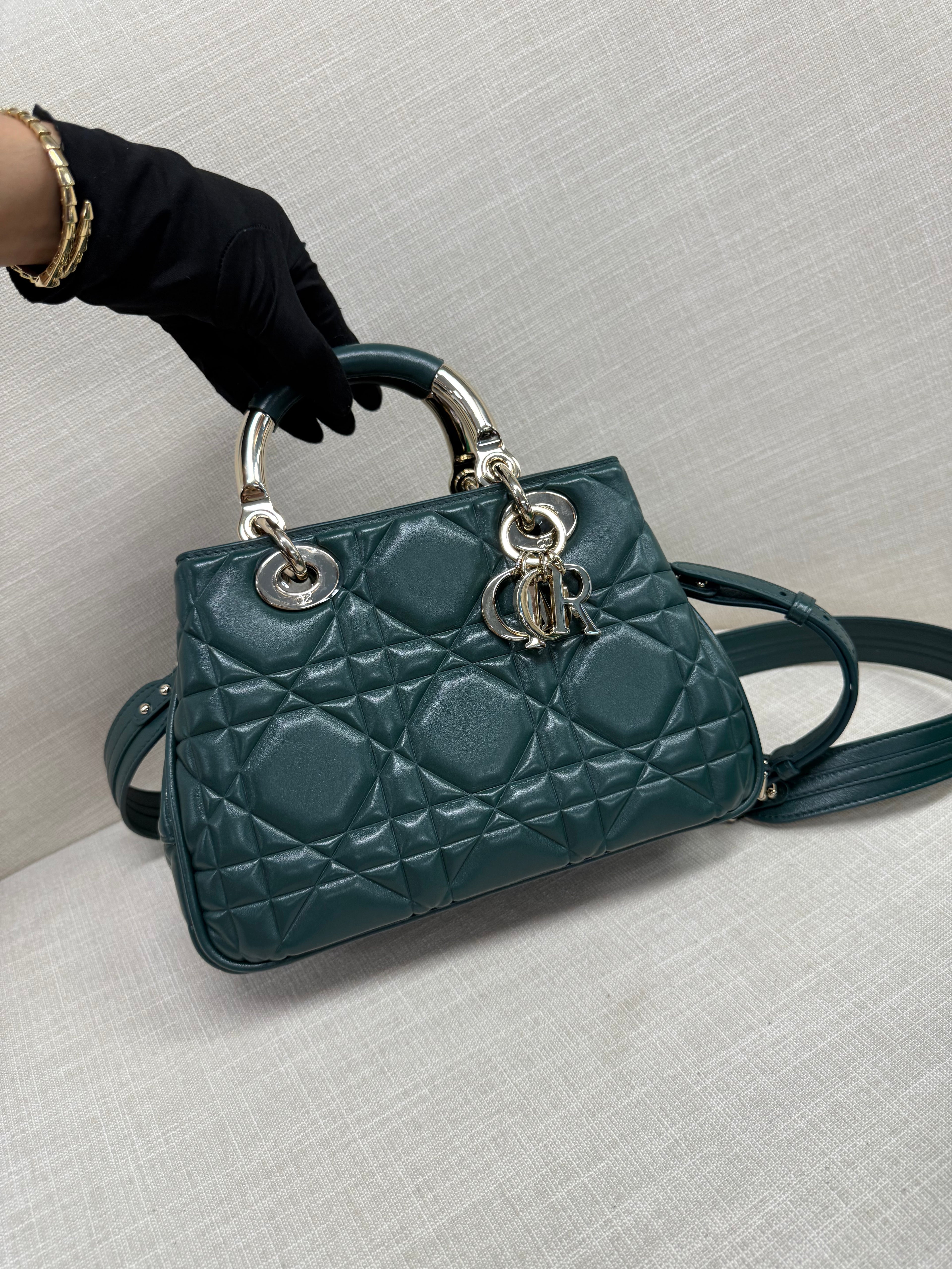 DIOR LADY 95.22 BAG CANNAGE  SMALL DARK GREEN