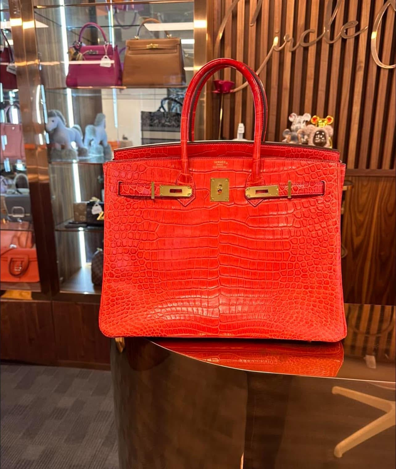 HERMES  BIRKIN 35 CROCODILE POROSUS MAT GERAIUM  
GHW