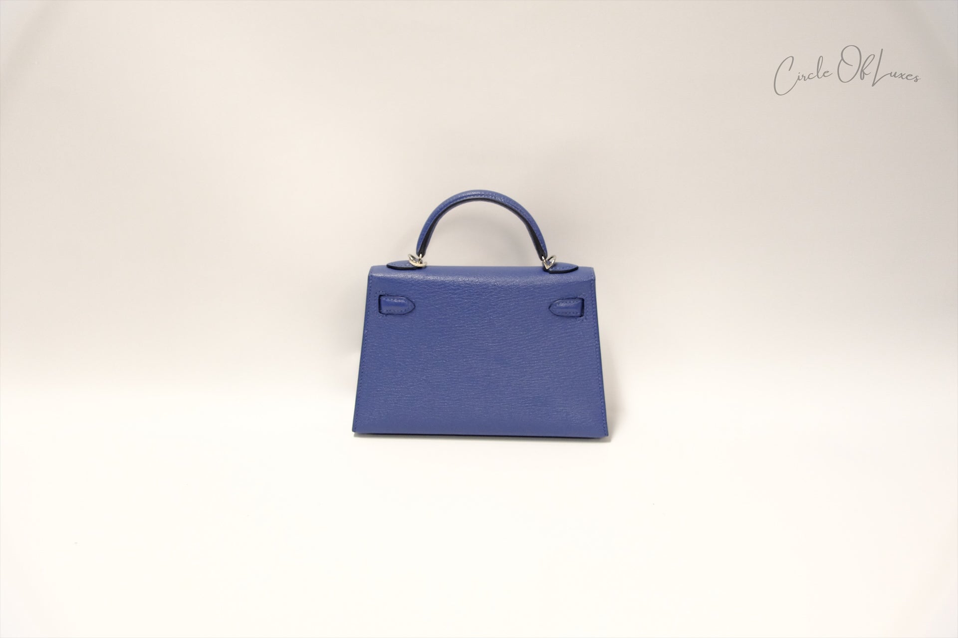 HERMES MINI KELLY CHÈVRE  BLEU BRIGHTON /MAGNOLIA PHW