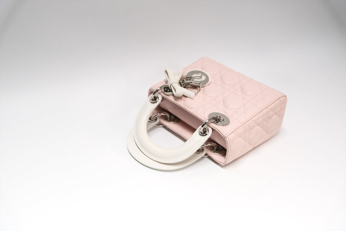 LADY DIOR MINI TWO TONE SOUPIR PINK AND LATTE LAMSKIN CANNAGE Lambskin,