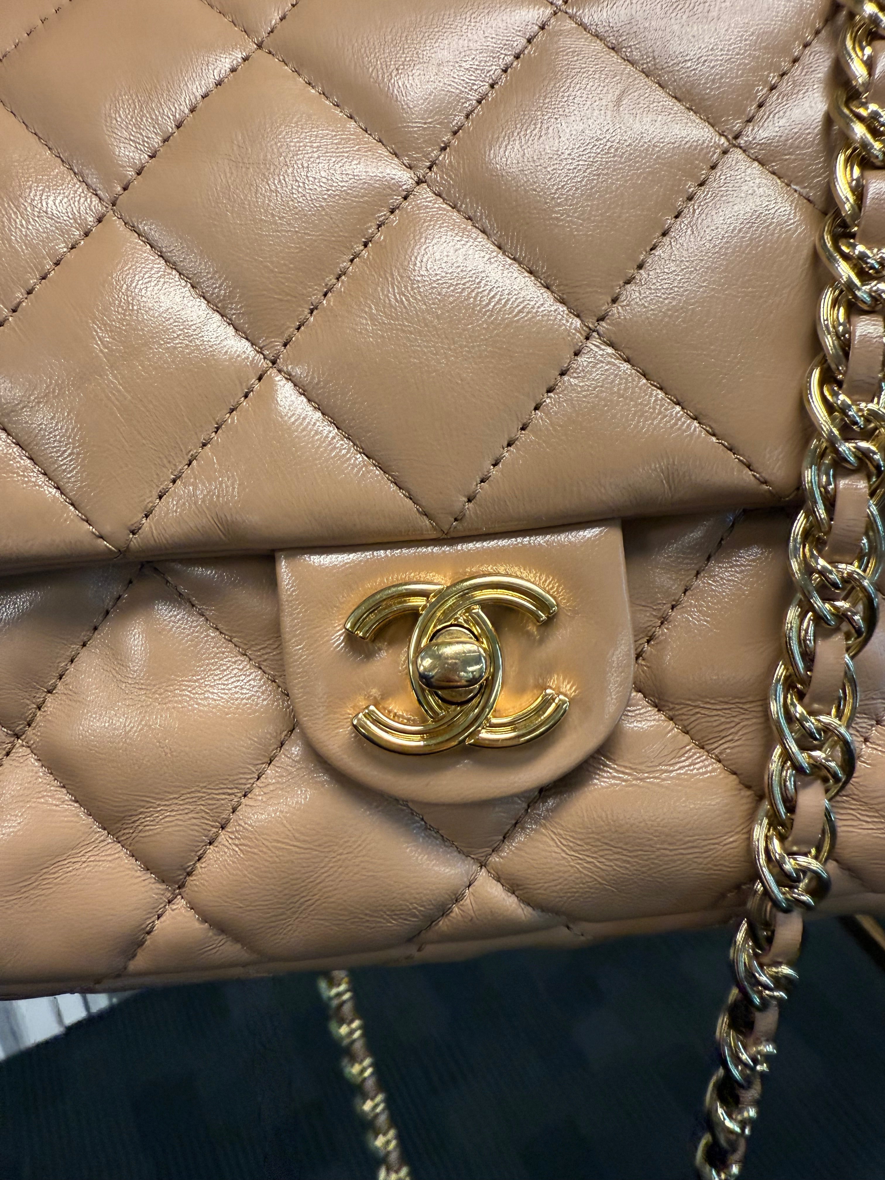 CHANEL 24B FLAP THICK CHAIN HANDLE  MILK TEA APRICOT GHW