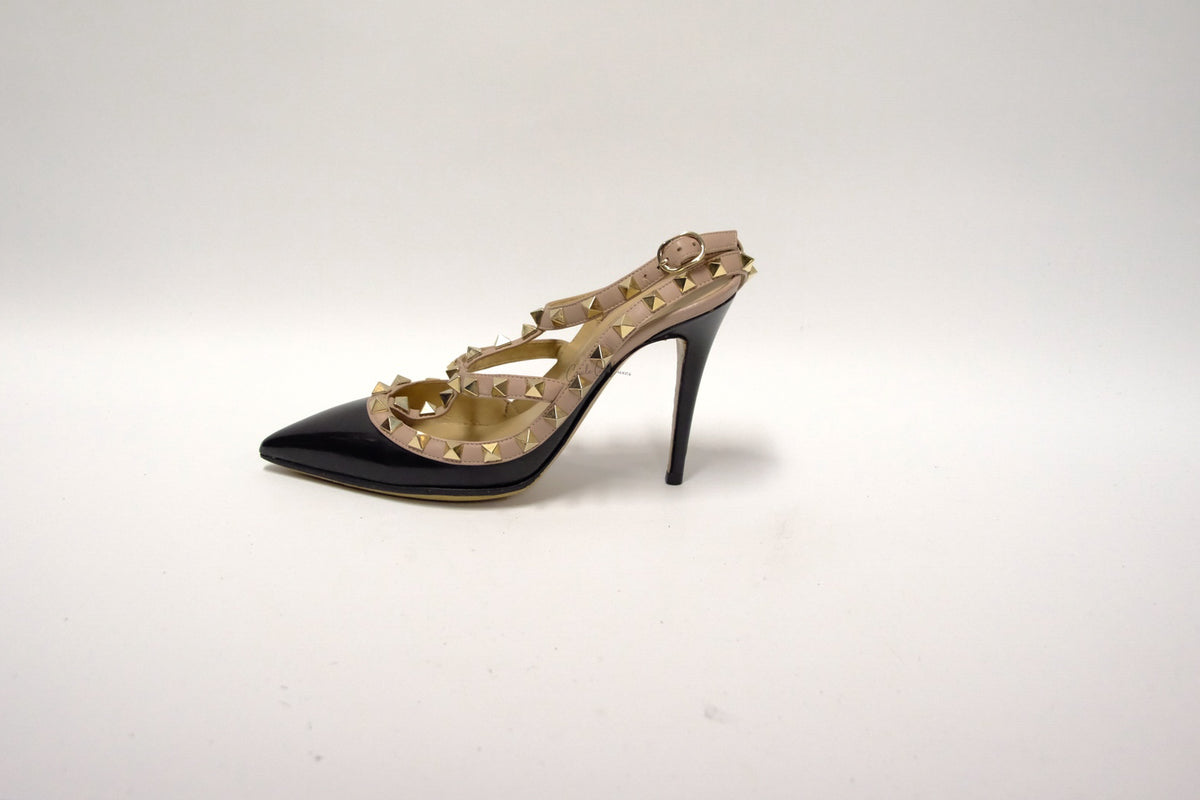 VALENTINO GARAVANI ROCKSTUD CAGED ANKLE STRAP PUMP  SIZE 35