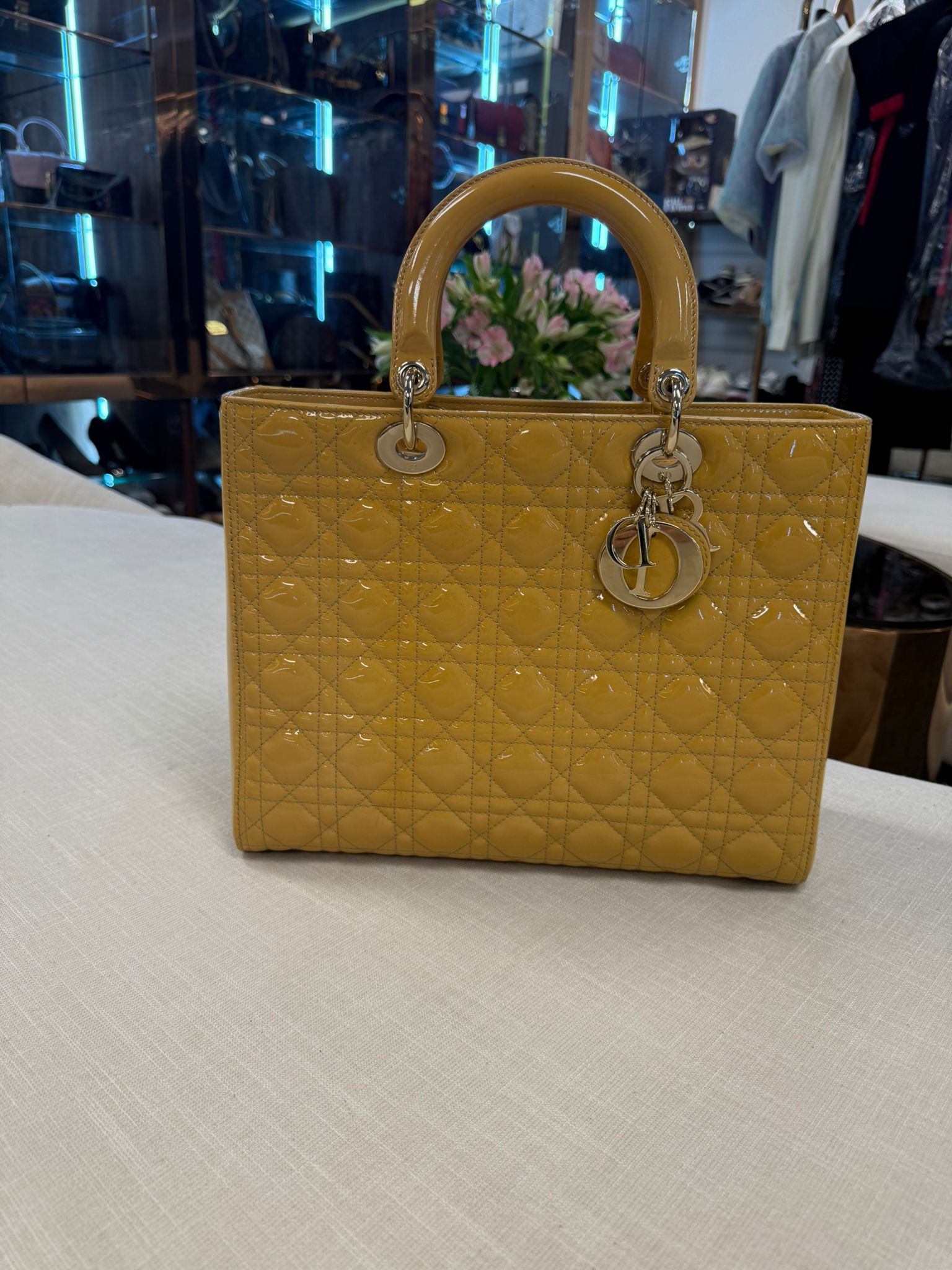 LADY DIOR LARGE YELLOW PATENT CANNAGE SHW