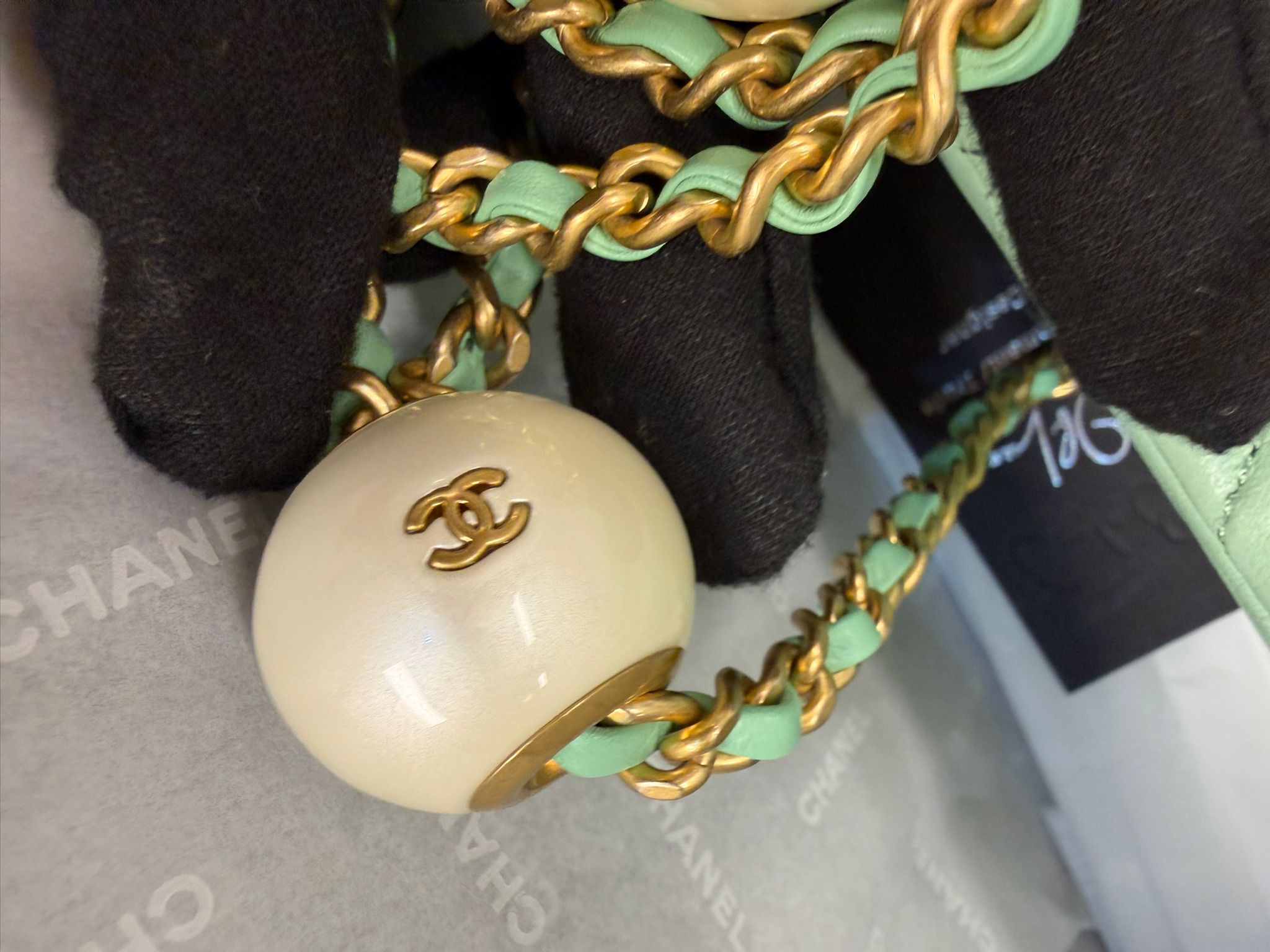 CHANEL MINI GREEN TEA LAMSKIN BAG  PEARL CRUSH