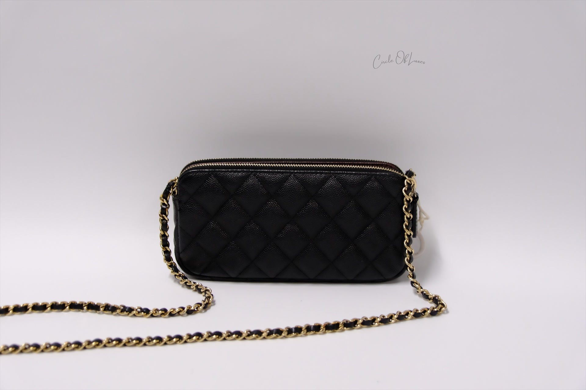 CHANEL DOUBLE CHAIN  POUCH CAVIAR GHW