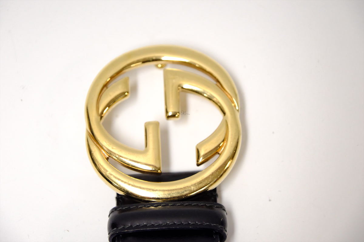 GUCCI X TOMFORD F/W1996 BLACK INTERLOCKING BELT  SIZE 70