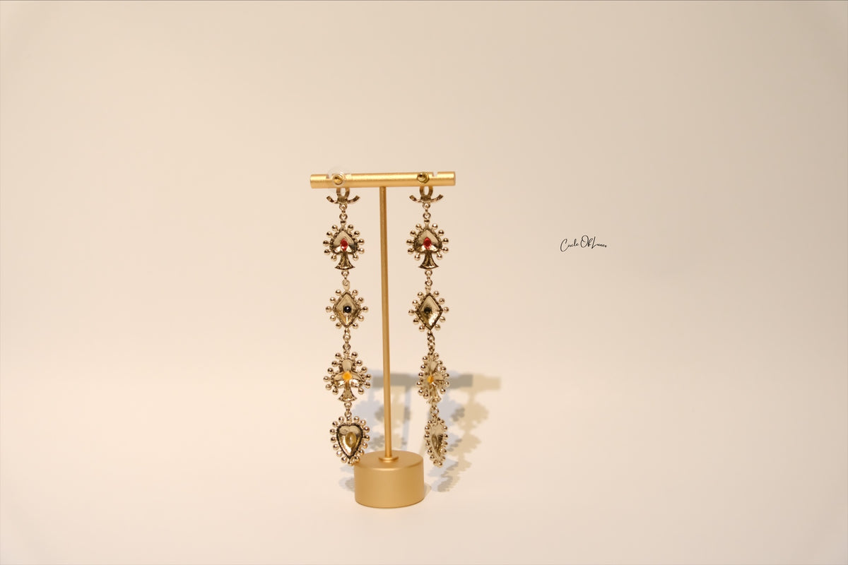 CHANEL SPADE MUTIL MOTIF LONG DROP EARRING