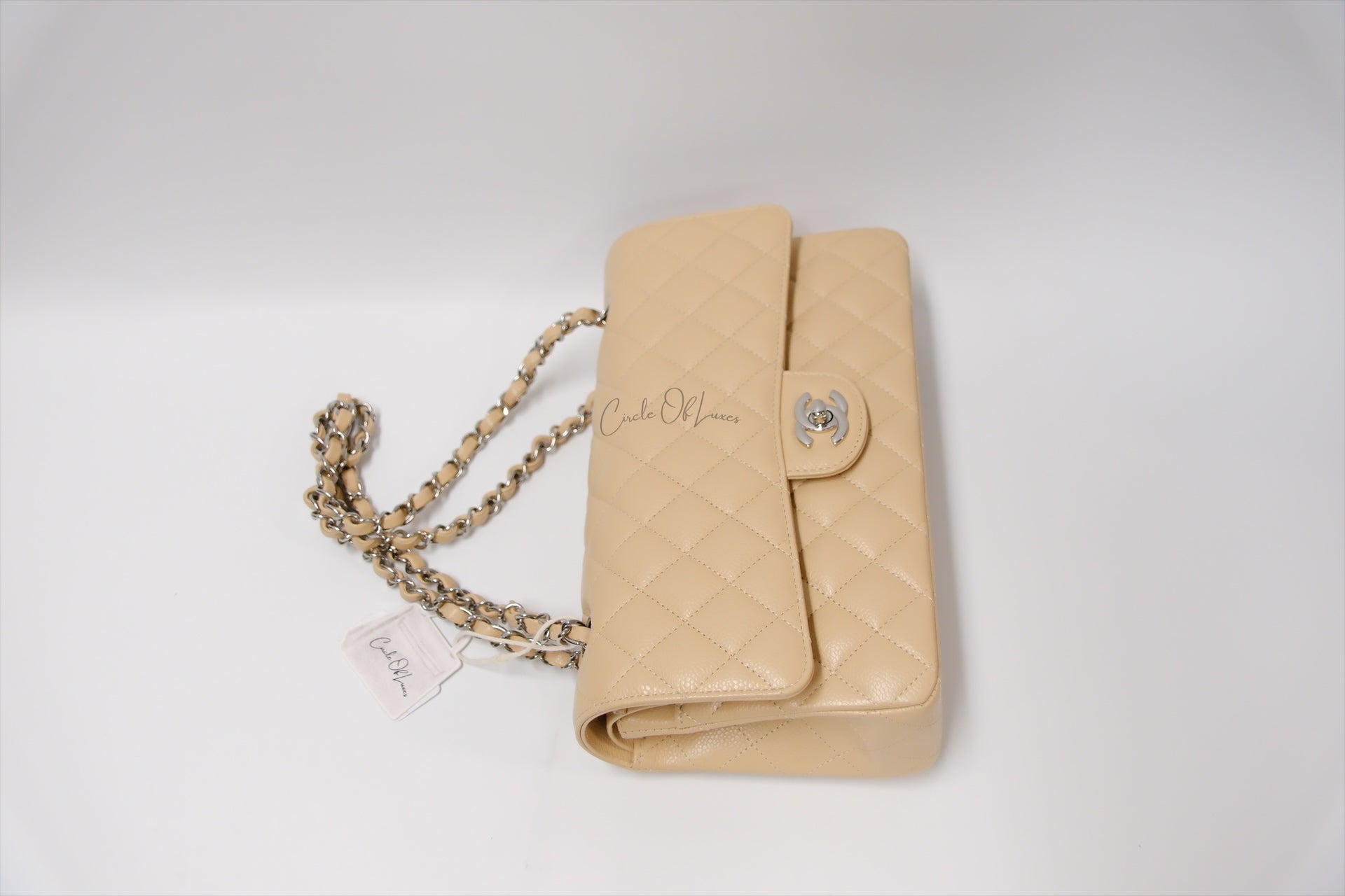 CHANEL CLASSIC MEDIUM LIGHT BEIGE CAVIAR SHW