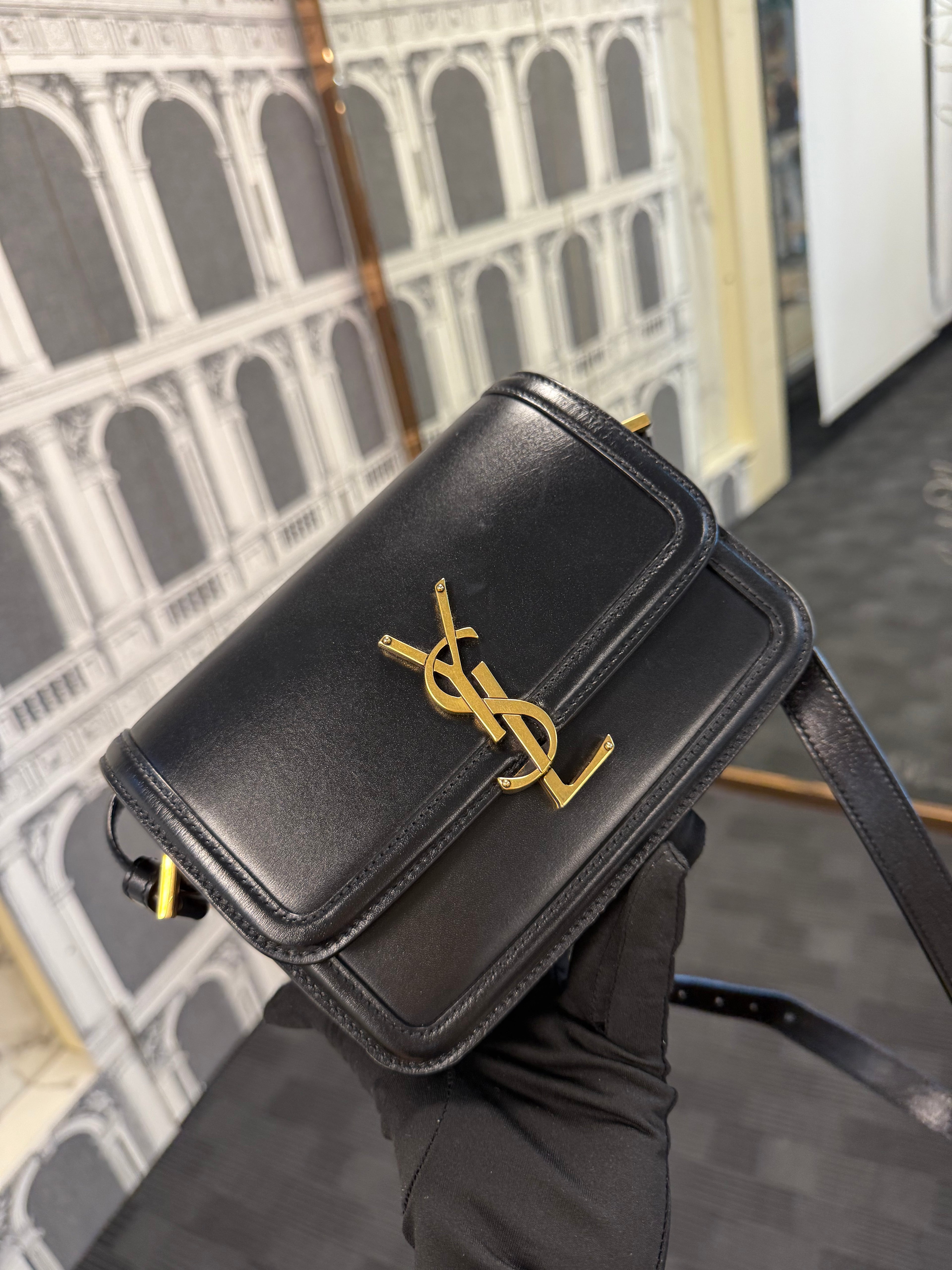 SAINT LAURENT SOLFERINO SATCHEL BLACK LEATHER BOX