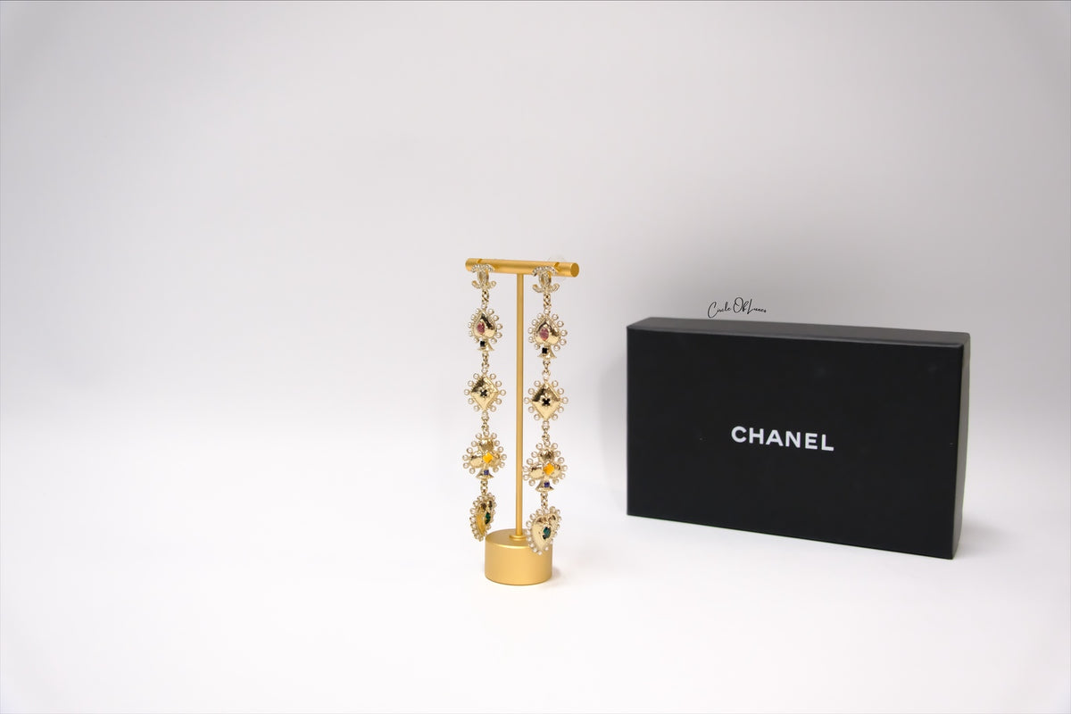 CHANEL SPADE MUTIL MOTIF LONG DROP EARRING