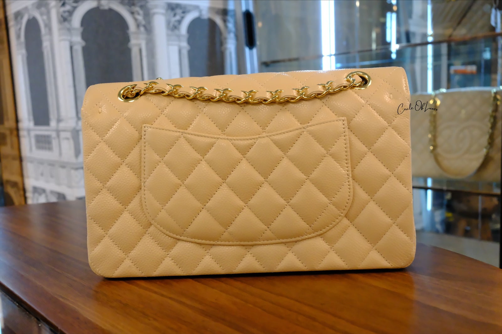 CHANEL CLASSIC MEDIUM BEIGE CAVIAR GHW