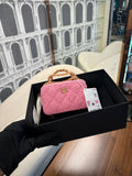 CHANEL TWEED QUILTED TOP HANDLE MINI VANITY CASE IN PINK