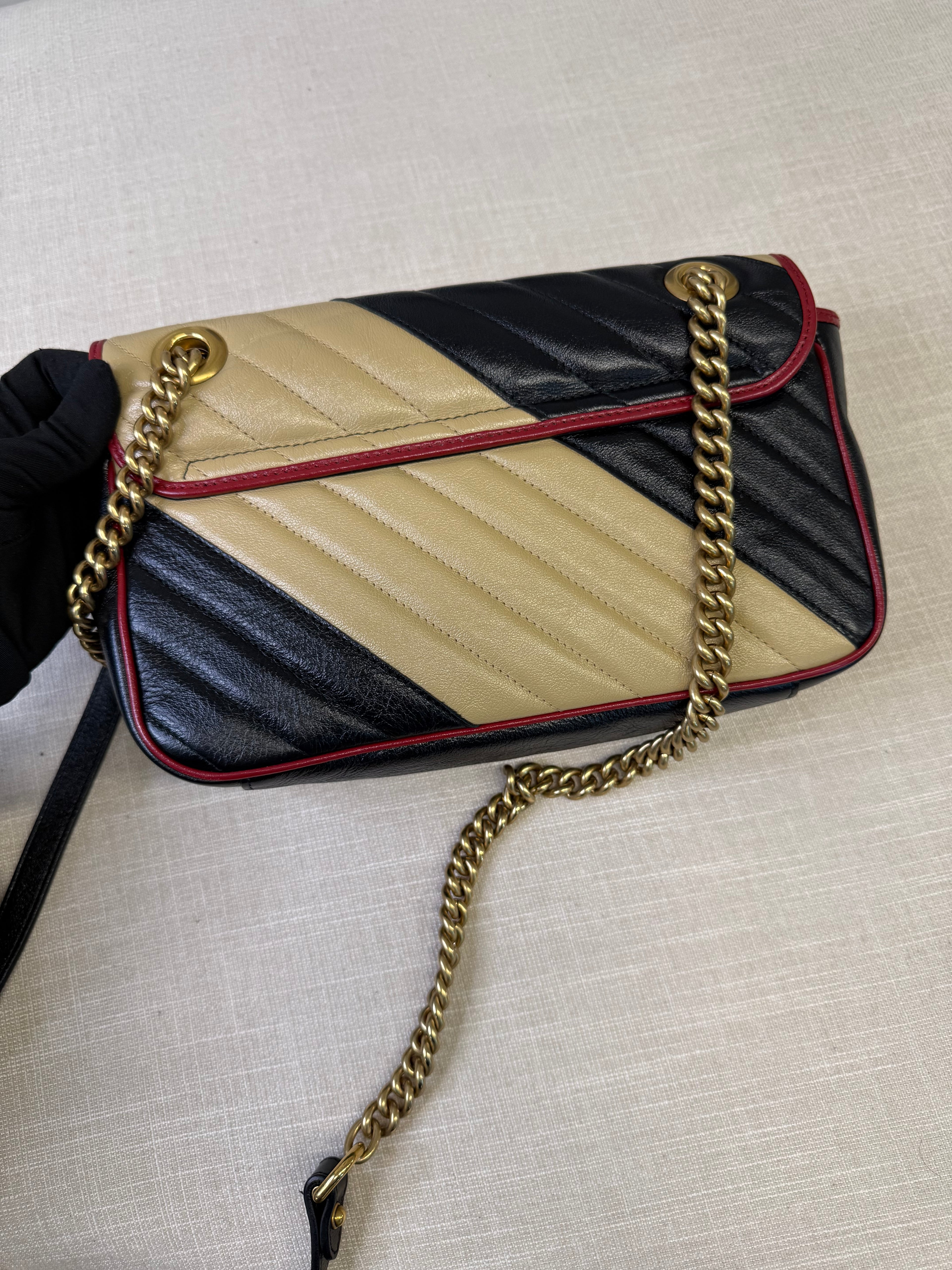 GUCCI SMALL MARMONT COLOUR BLOCK LEATHER   GHW