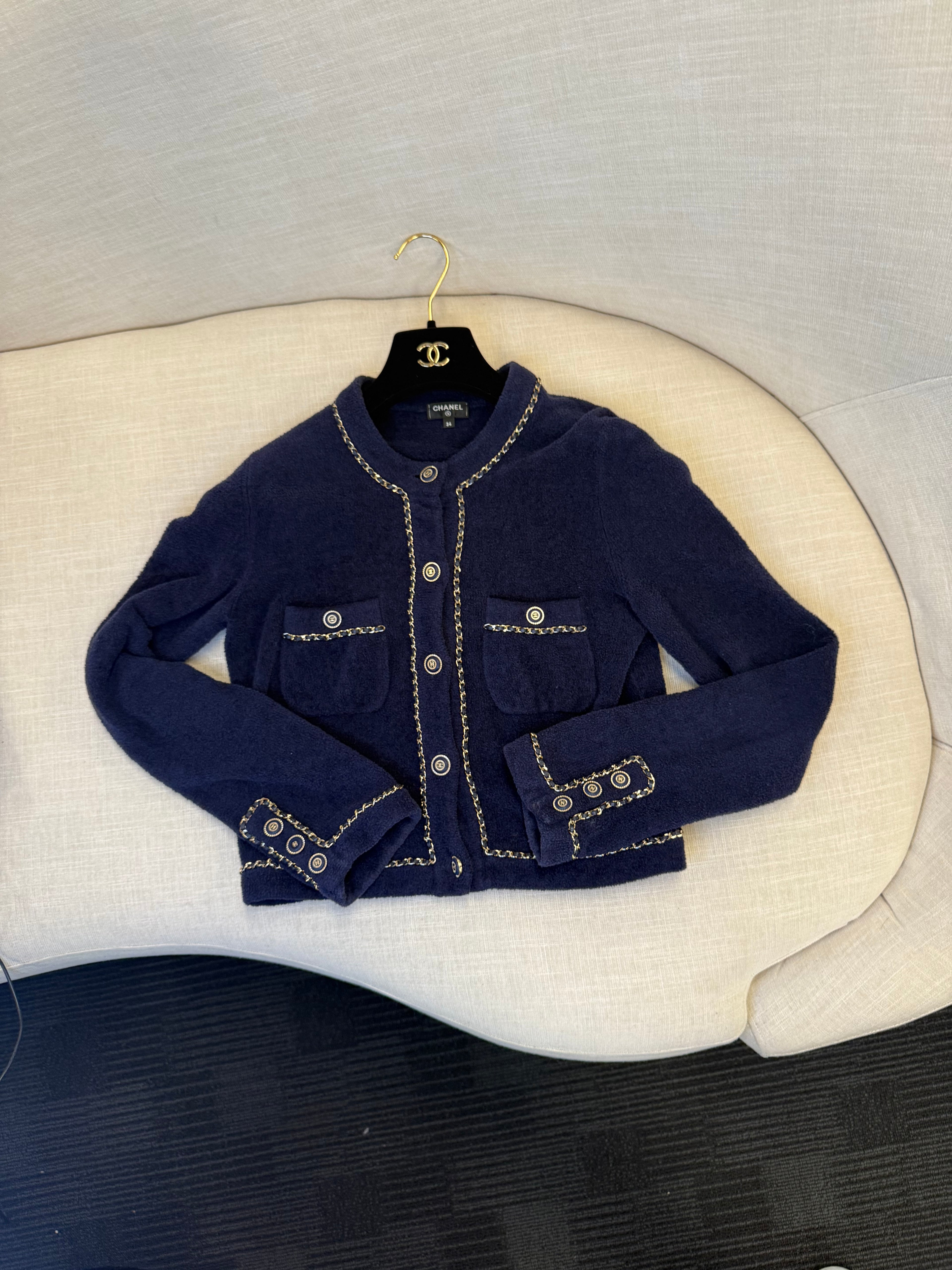 CHANEL COCO BUTTON JACKET COTTON NAVY GHW