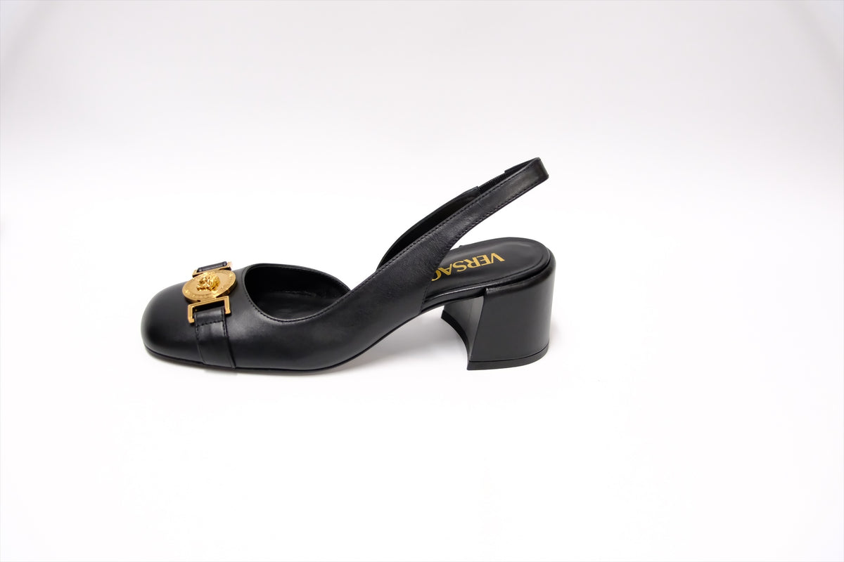 VERSACE MEDUSA SLING BACK PUMPS BLACK 35