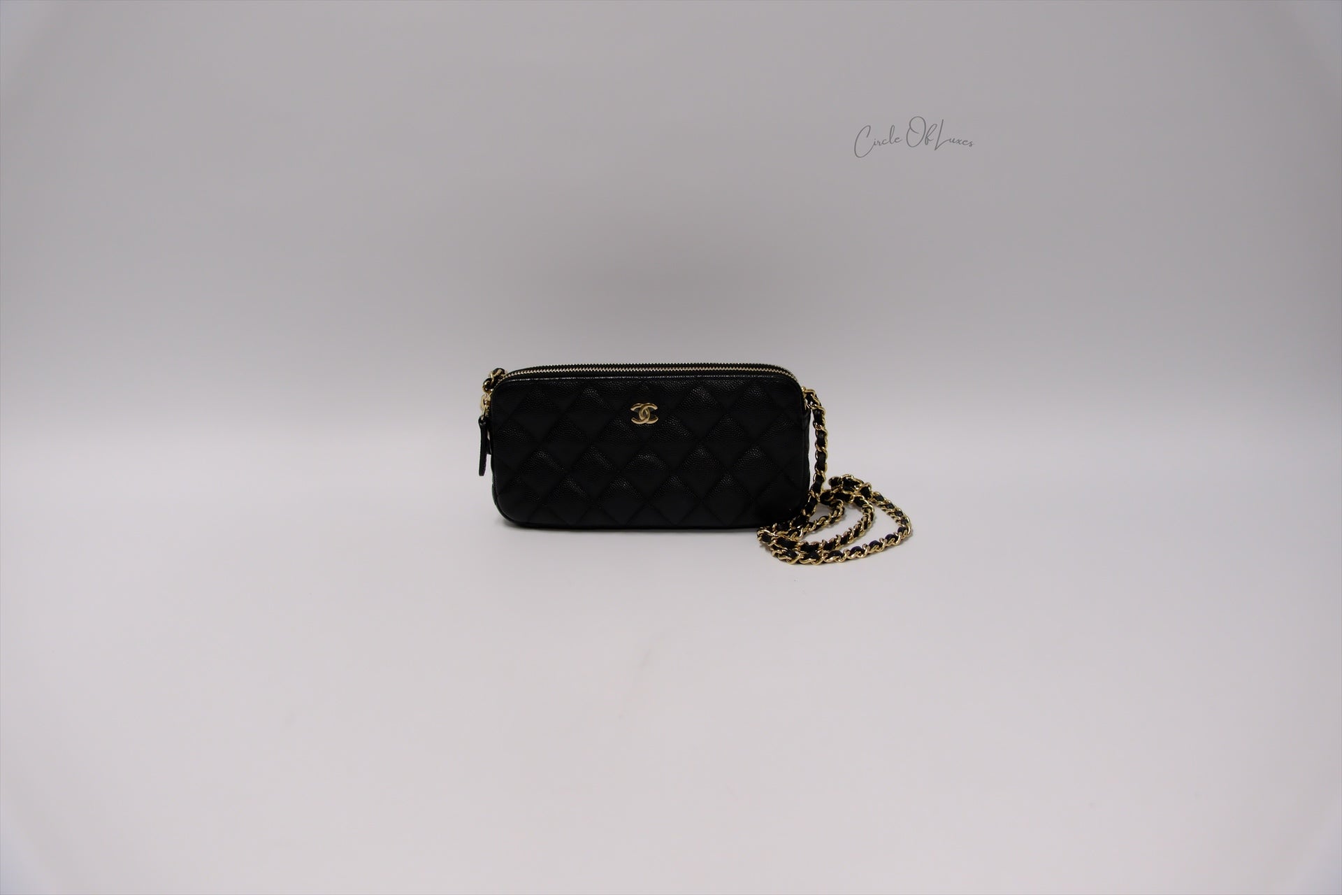 CHANEL DOUBLE CHAIN  POUCH CAVIAR GHW