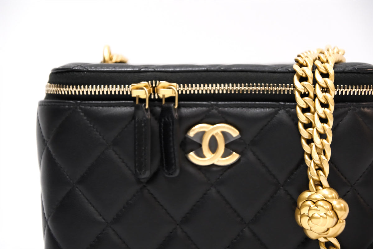 CHANEL CAMELIE CHARM BLACK LONG VANITY LAMSKIN GHW