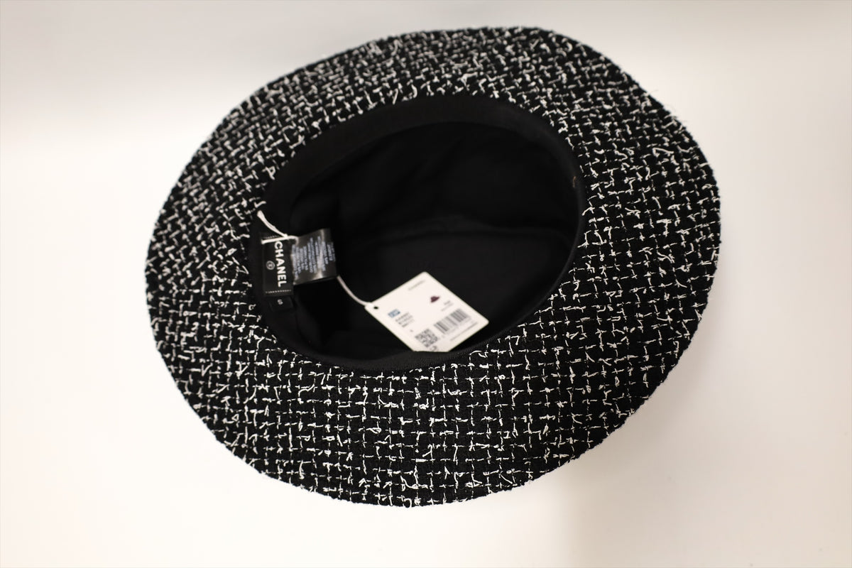 Chanel 23P Tweed Fedora Hat  Black & White