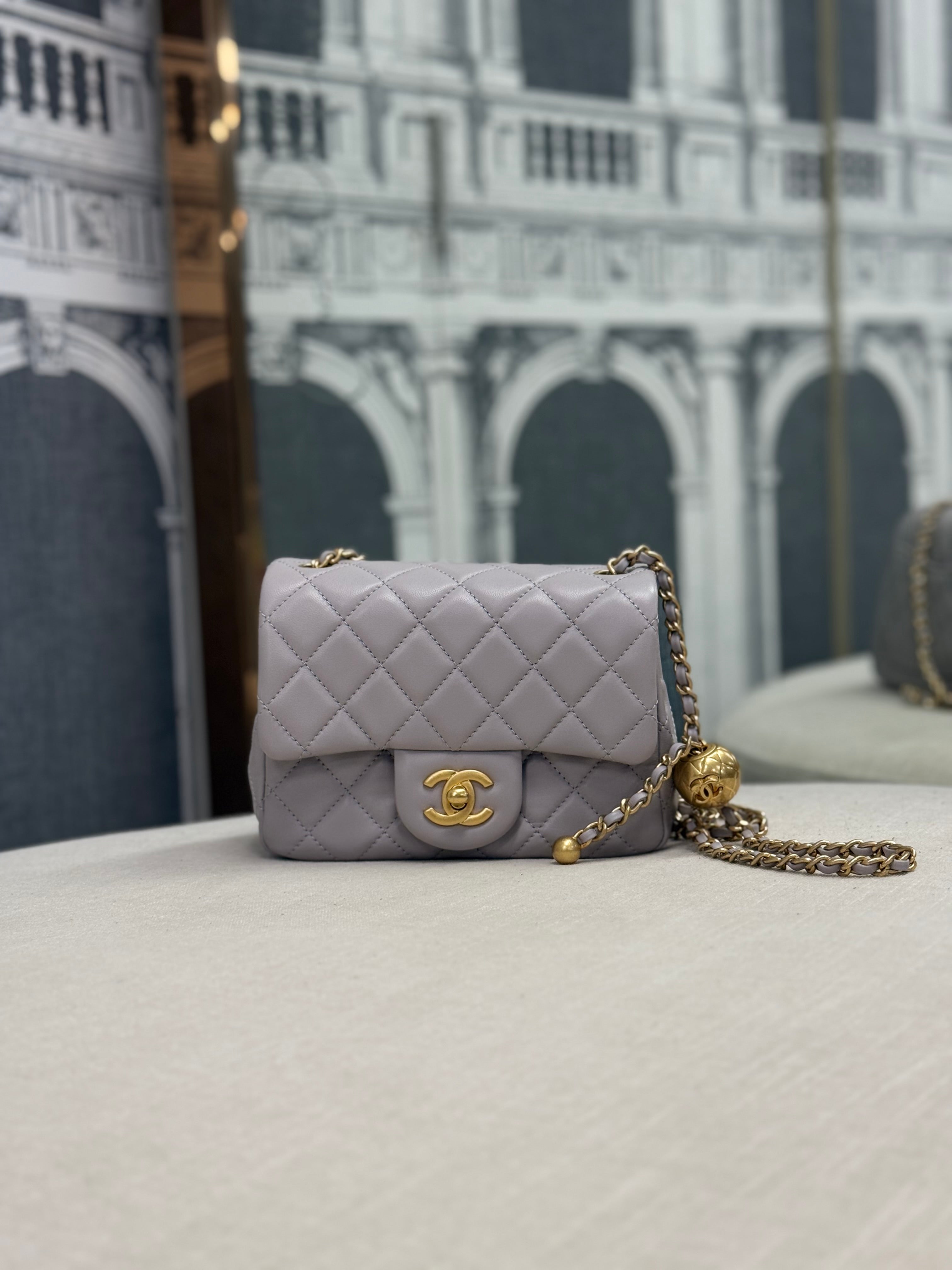 CHANEL MINI SQUARE PEARL CRUSH GREY GHW