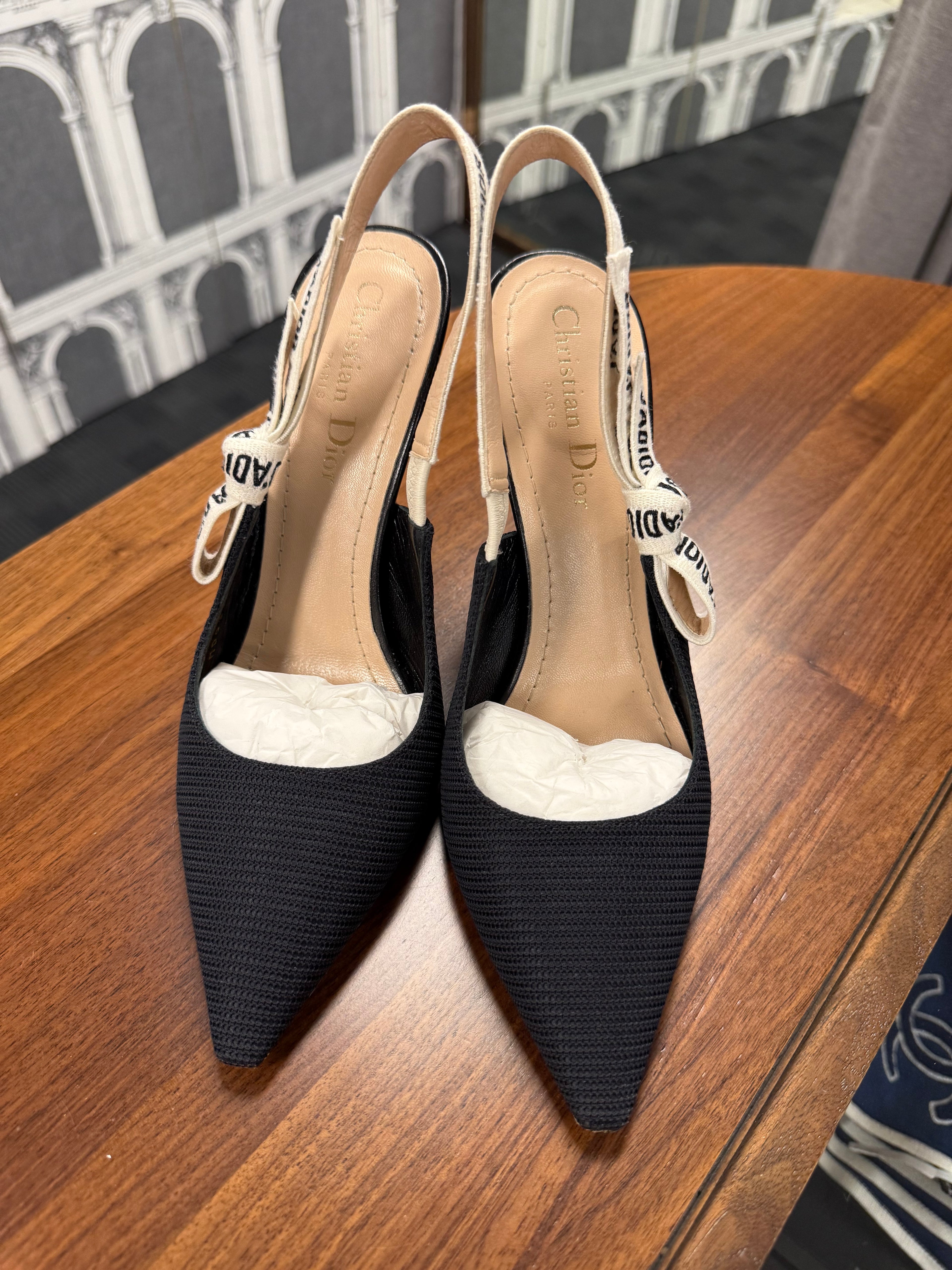 J’ADIOR SLINGBACK PUMP BLACK TECHNICAL FABRIC SIZE 36.5 (6cm)