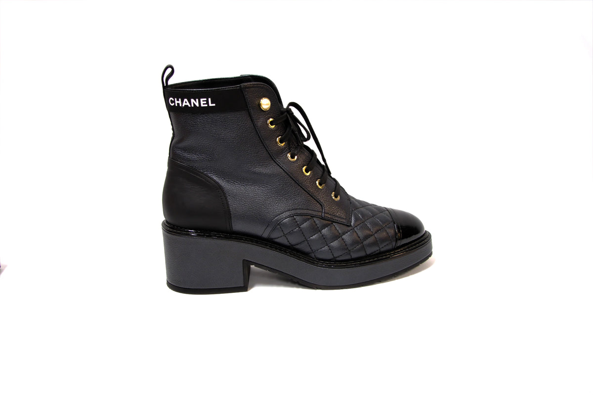 CHANEL 40C BLACK COMBAT BOOTS