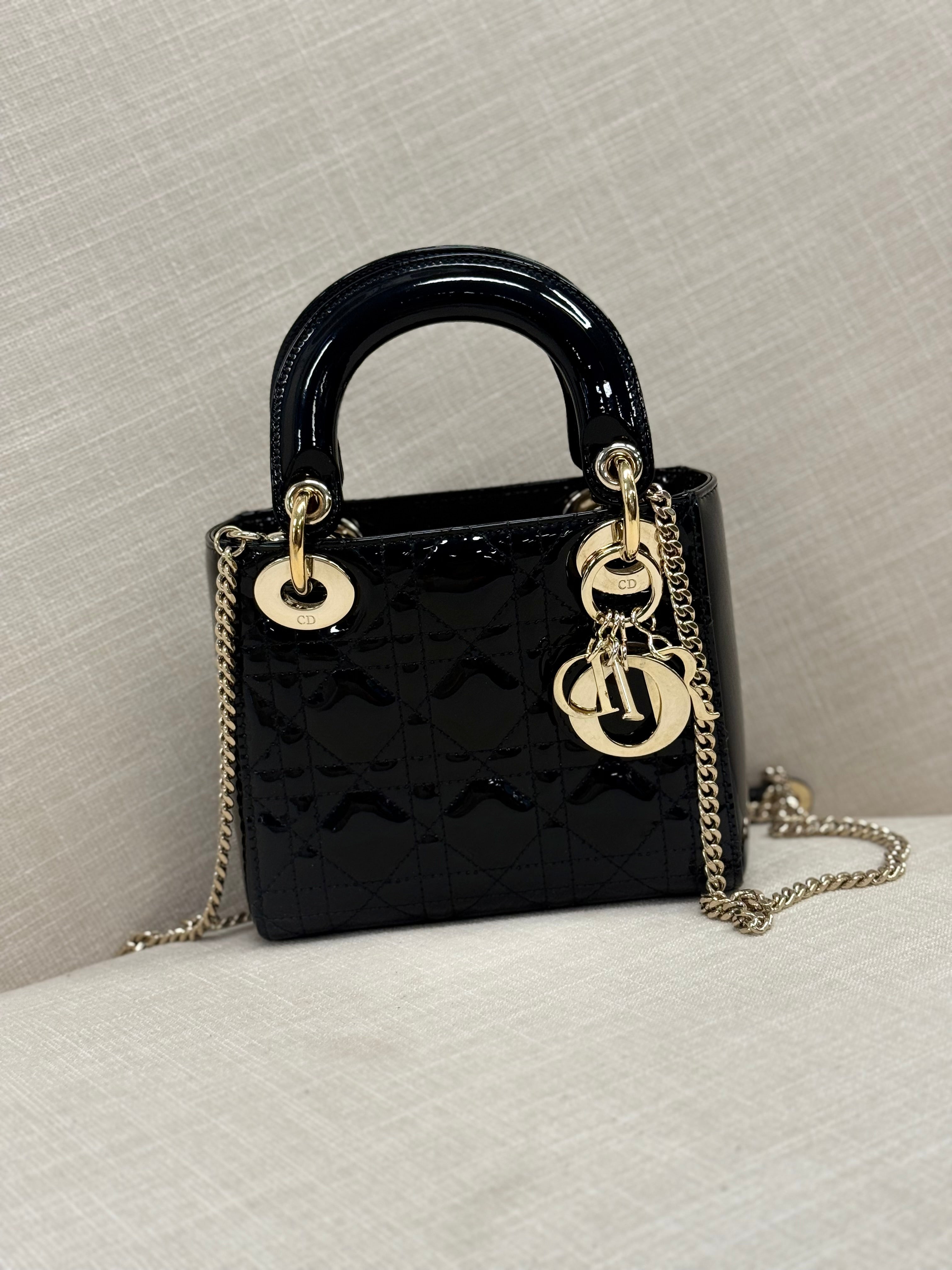 LADY DIOR MINI BLACK PATTERN GHW