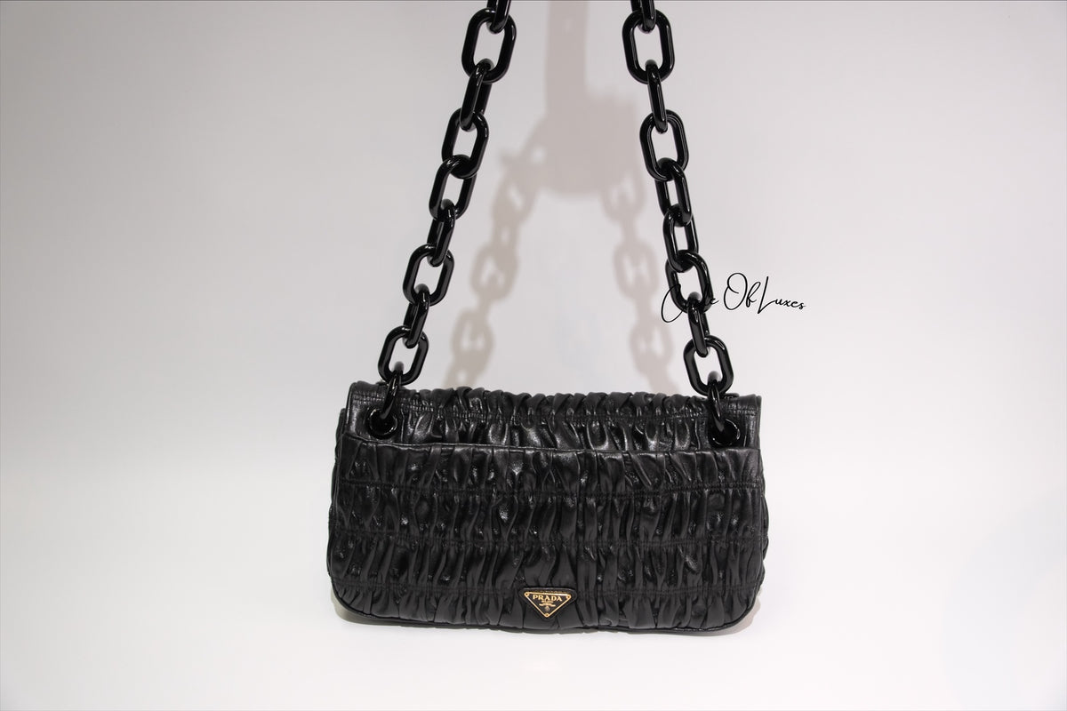 PRADA BLACK VERNIS GAUFRE FLAP BAG