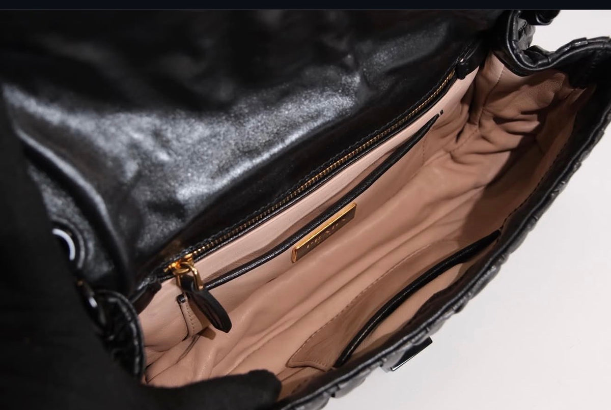 PRADA BLACK VERNIS GAUFRE FLAP BAG