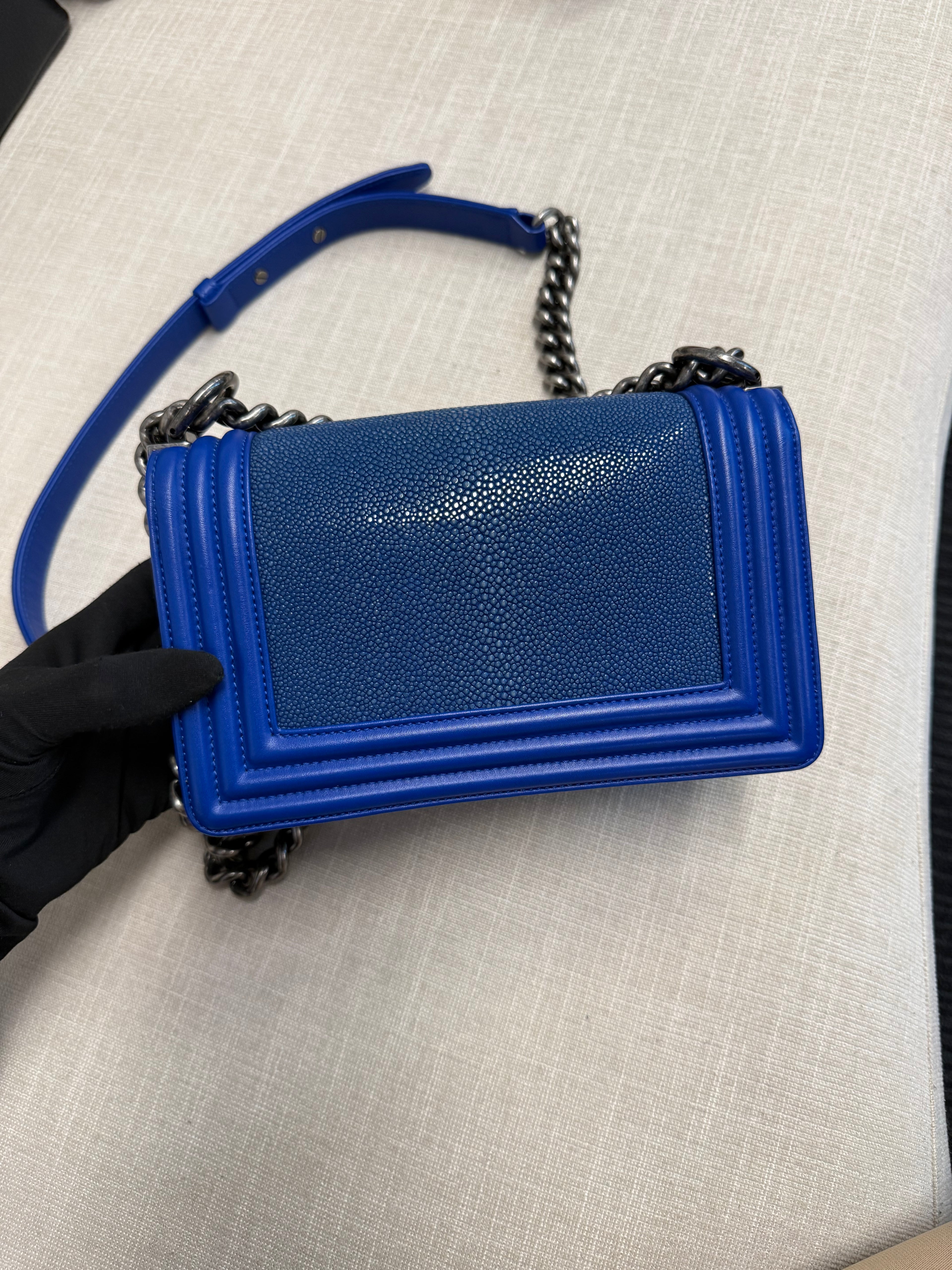 CHANEL SMALL BOY STINGRAY BLUE RHW