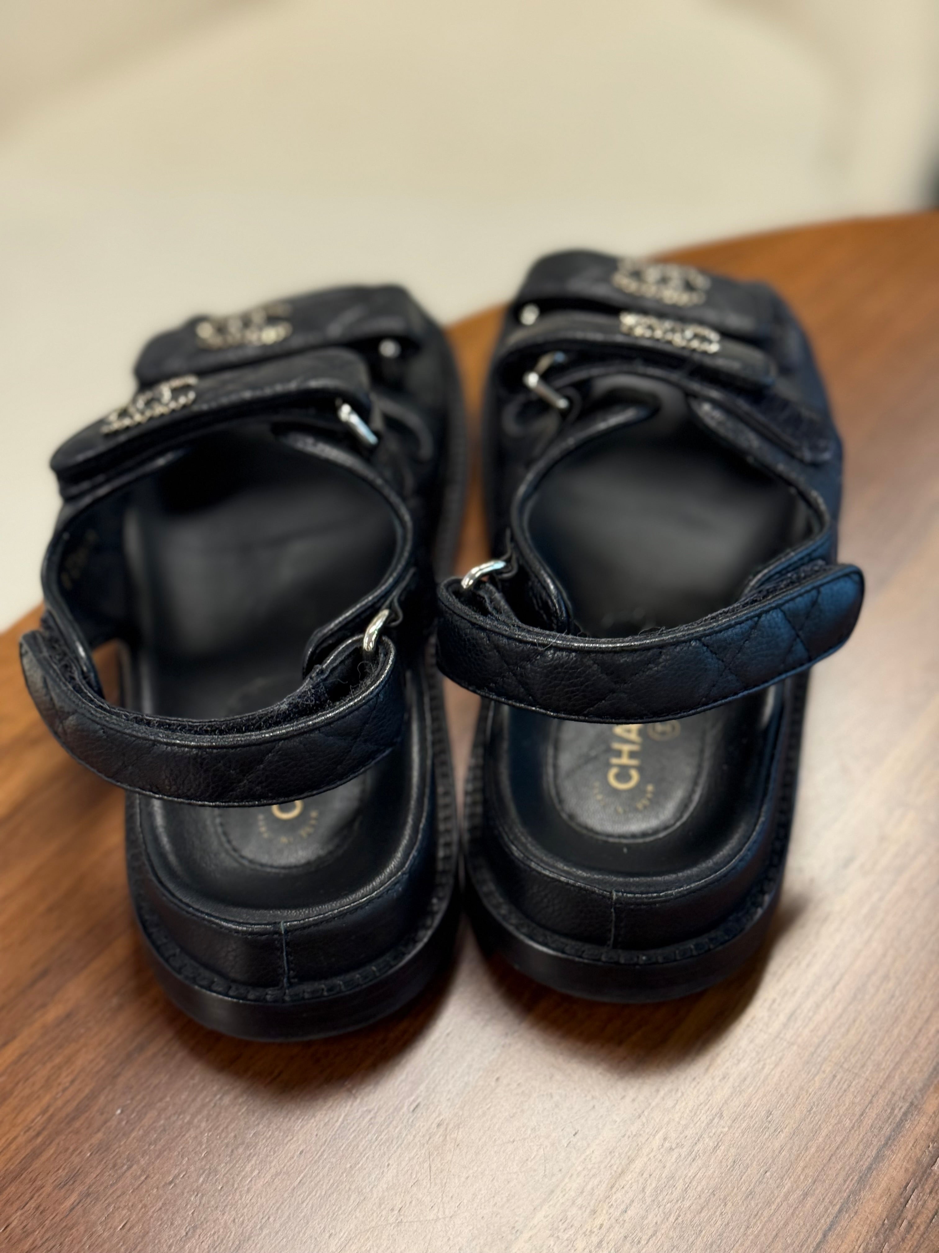 CHANEL DAD SANDAL BLACK SIZE 37